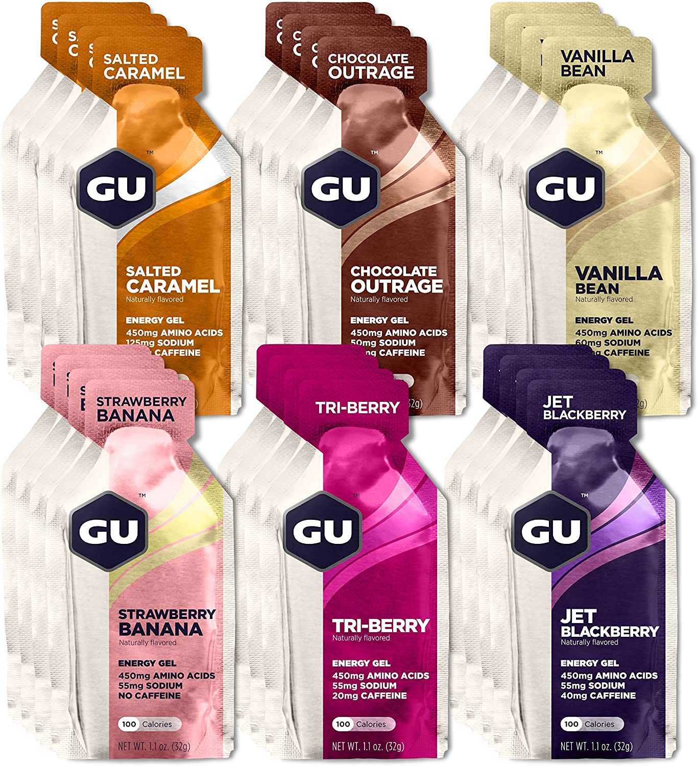 GU Energy Roctane Ultra Endurance Electrolyte Capsules (50-Count Bottle) and Assorted Flavors Energy Gels (24-Count)