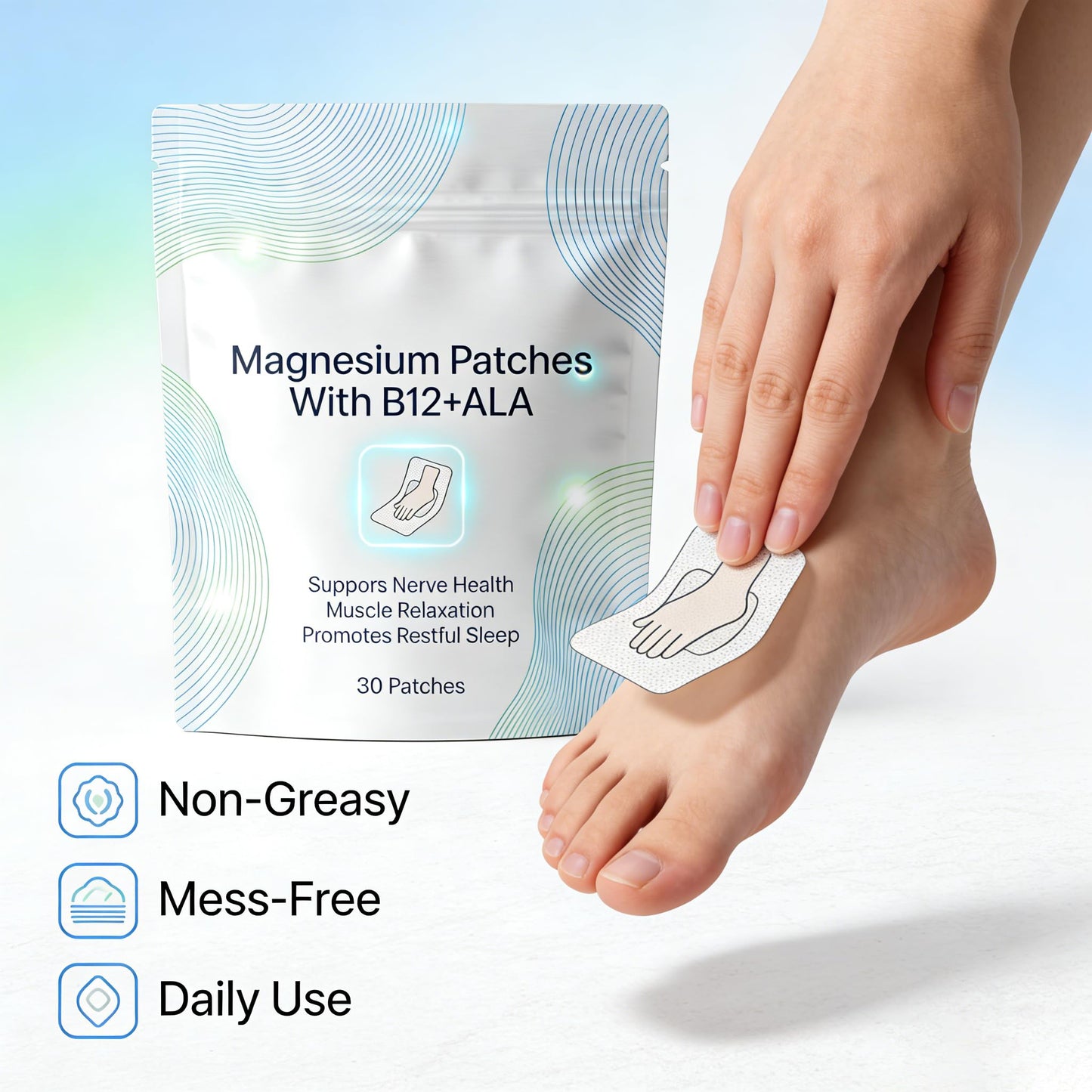 Guliqi Magnesium Patches with B12 + ALA – Supports Nerve Health, Muscle Relaxation & Calm Routine – Tablets, 30 Count