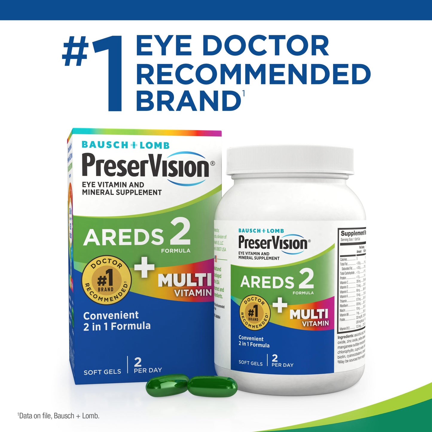 PreserVision AREDS 2 + Multivitamin Eye Vitamin with Lutein, Zeaxanthin, Zinc, and Vitamins C, D & E Softgels 160