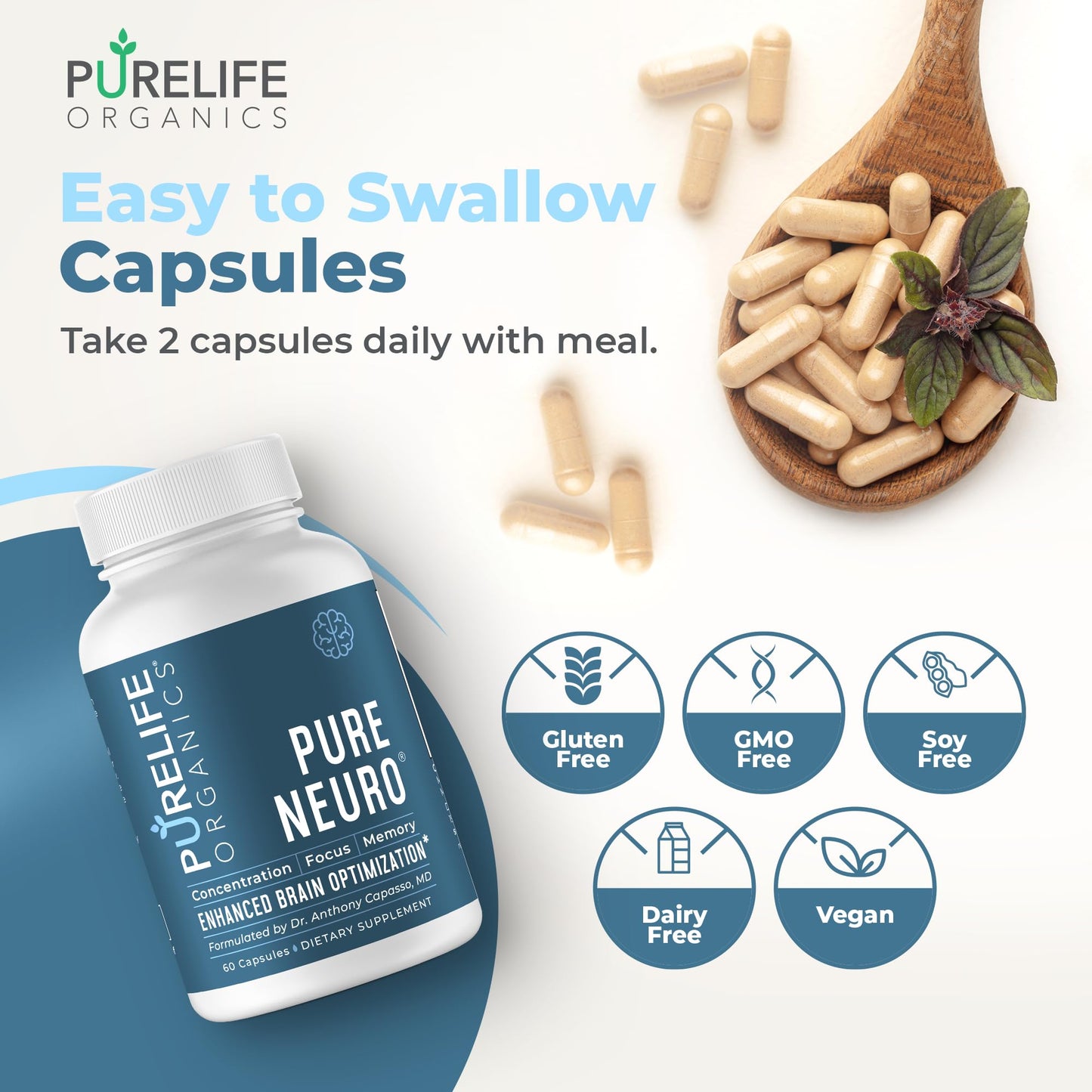 PureLife Organics Pure Neuro Capsules, 60 Count