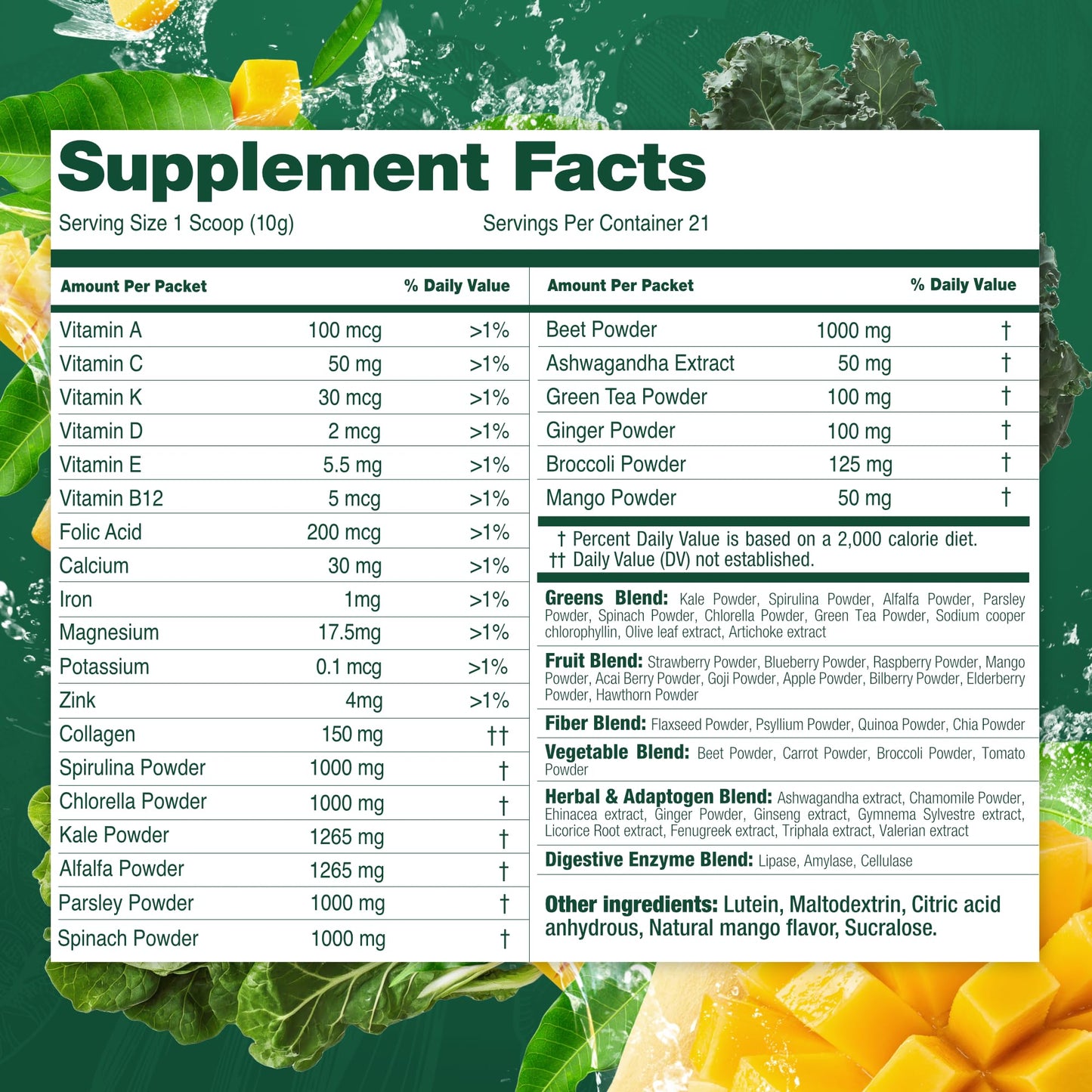 Total Tea Super Greens Powder Supplement, 7.4 Ounce