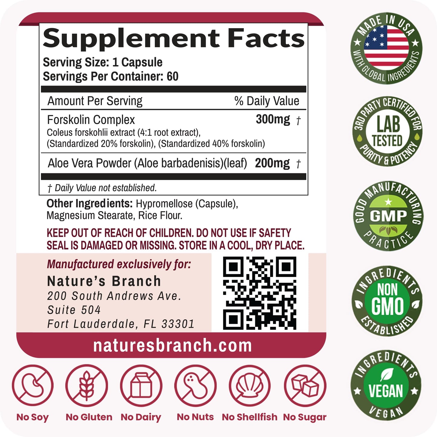 Nature's Branch Ultra Forskolin for Weight Support 500mg Vegan Capsules, 60 Count