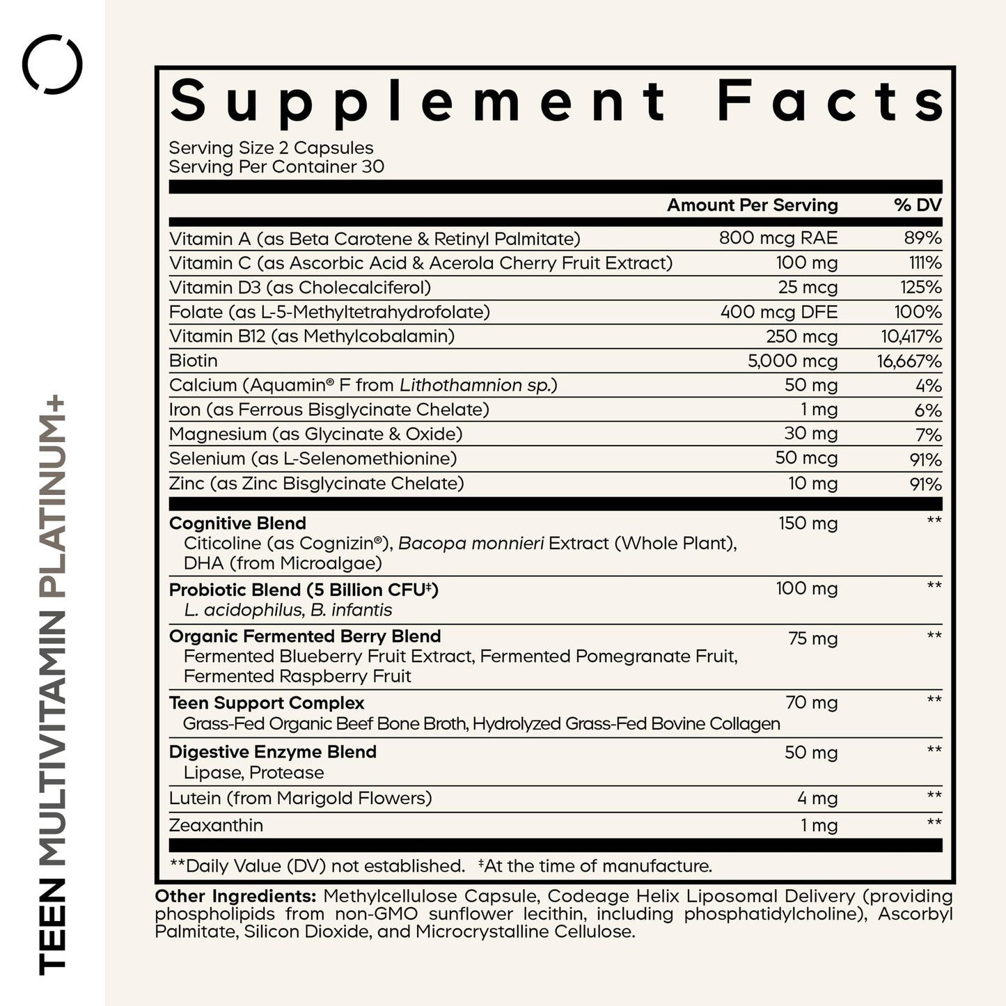 Codeage Teen Multivitamin+ Platinum Supplement 60 Capsules