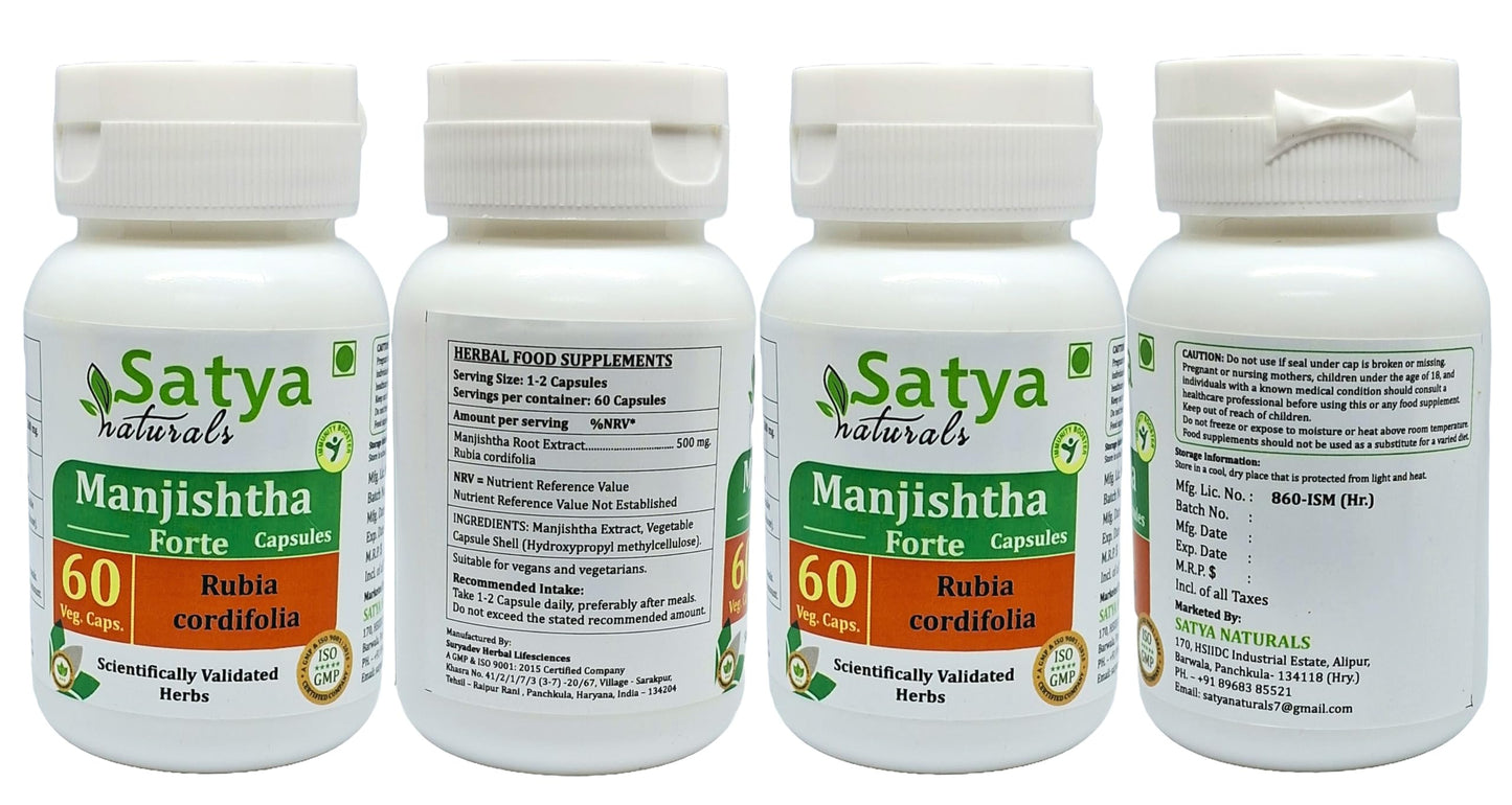 Satya Naturals Manjishtha Forte Capsules 500 mg, 240 Capsules