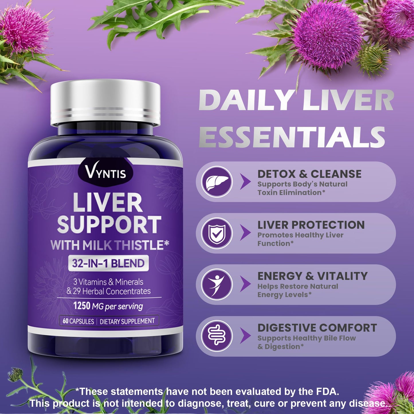 VYNTIS 32-in-1 Liver Cleanse Detox & Repair Liver Support Supplement 60 Capsules