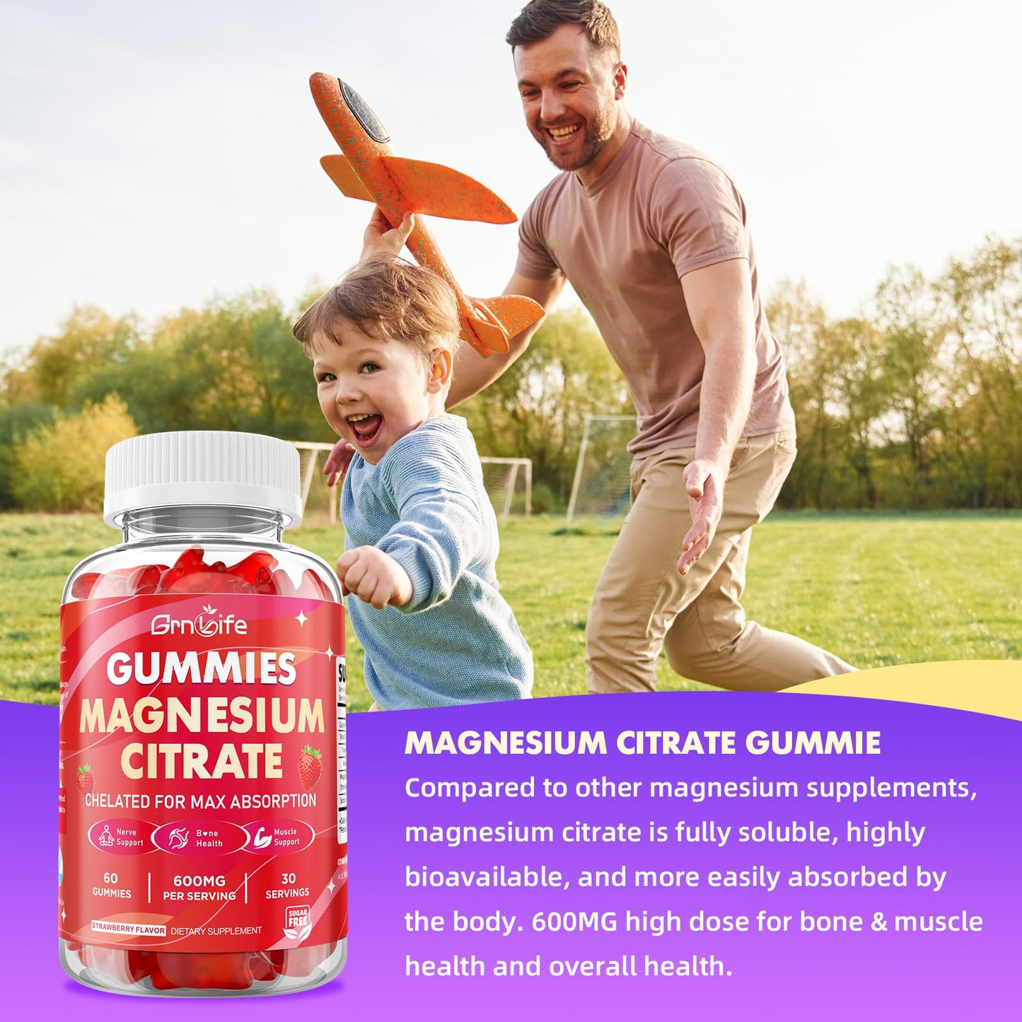 GrnLife Magnesium Citrate Gummies 600mg, Gummy, 120 Count