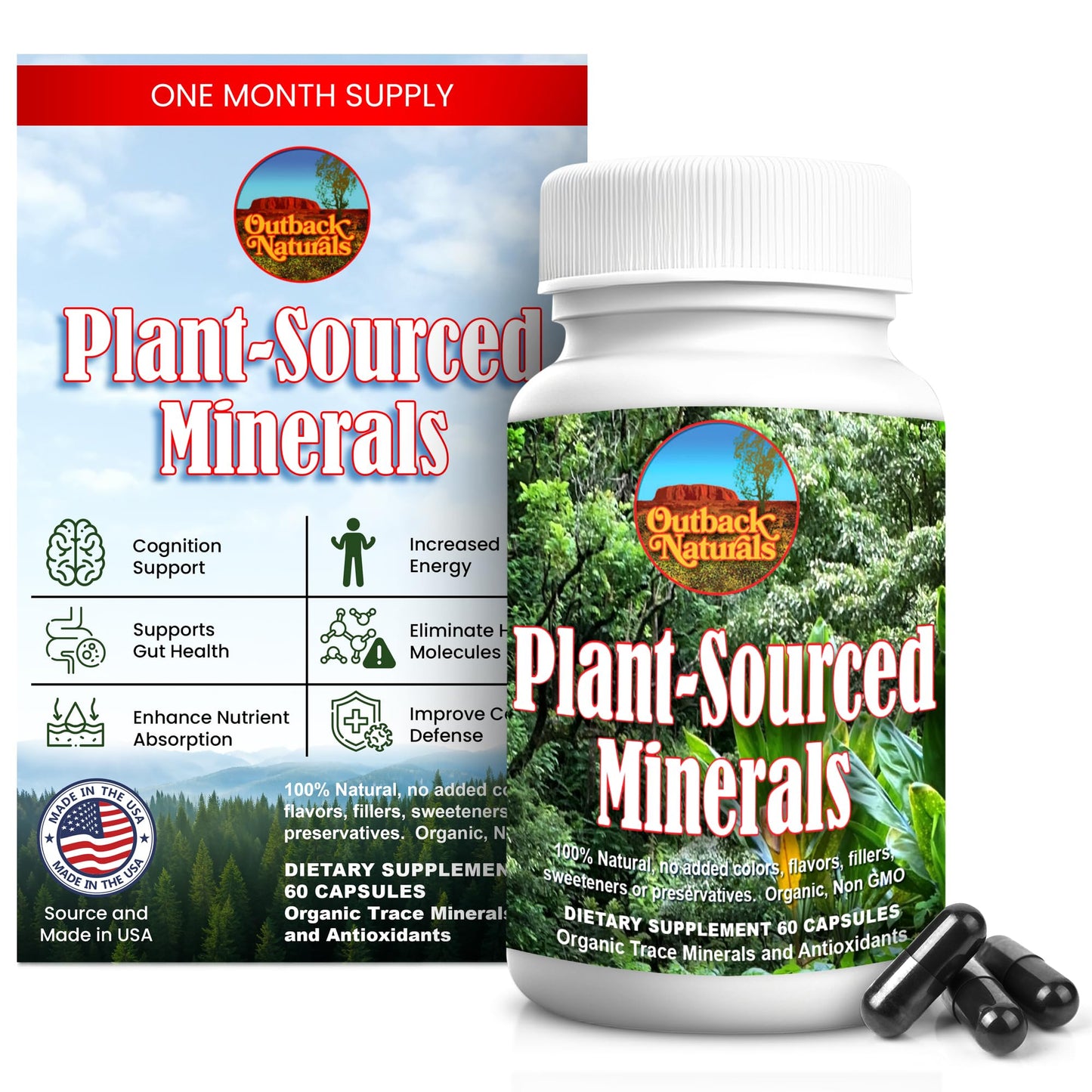 Outback Naturals Plant-Sourced Minerals, Organic Natural Trace Minerals and Antioxidants, 60 Capsules