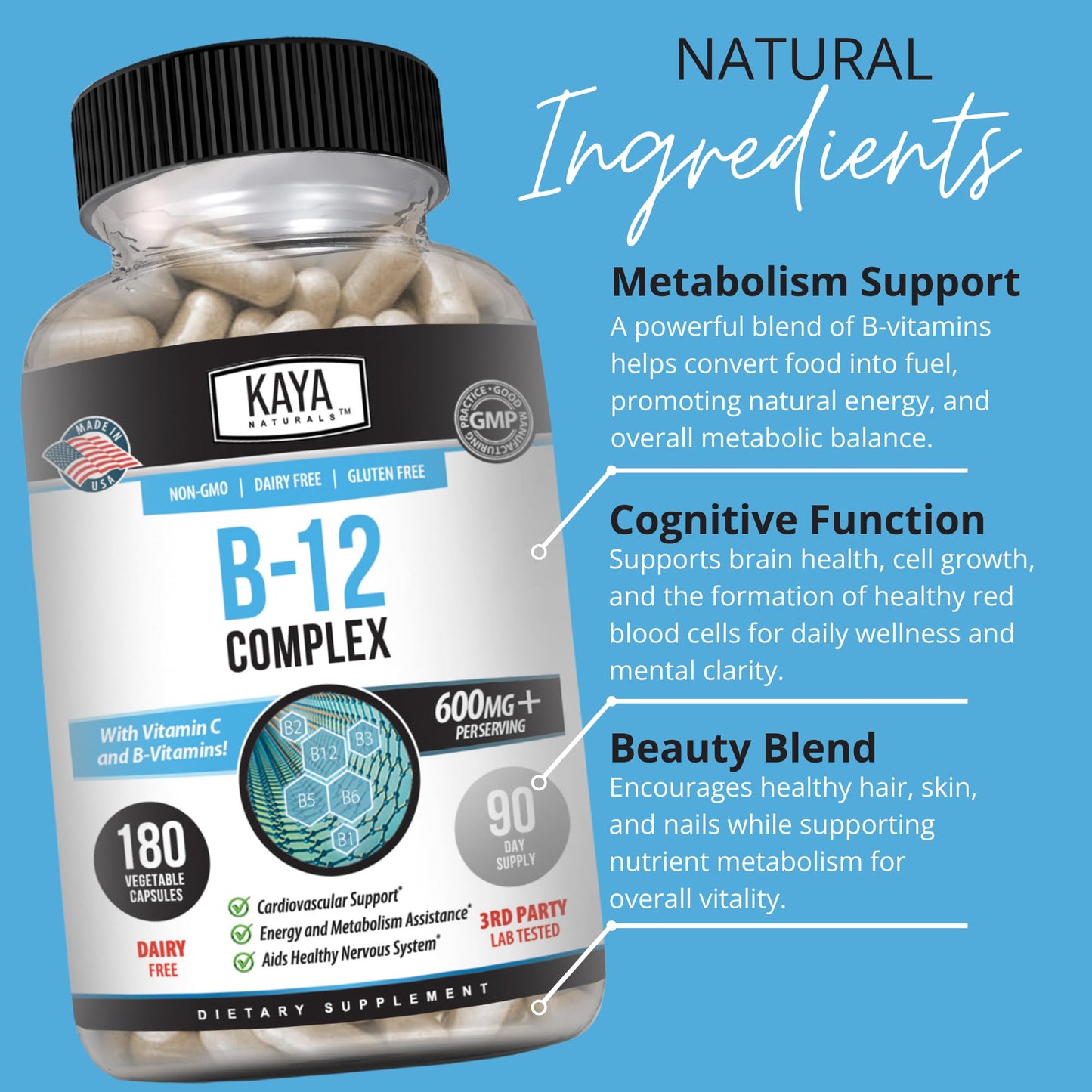 Kaya Naturals B-12 Complex Capsule, 180 Count