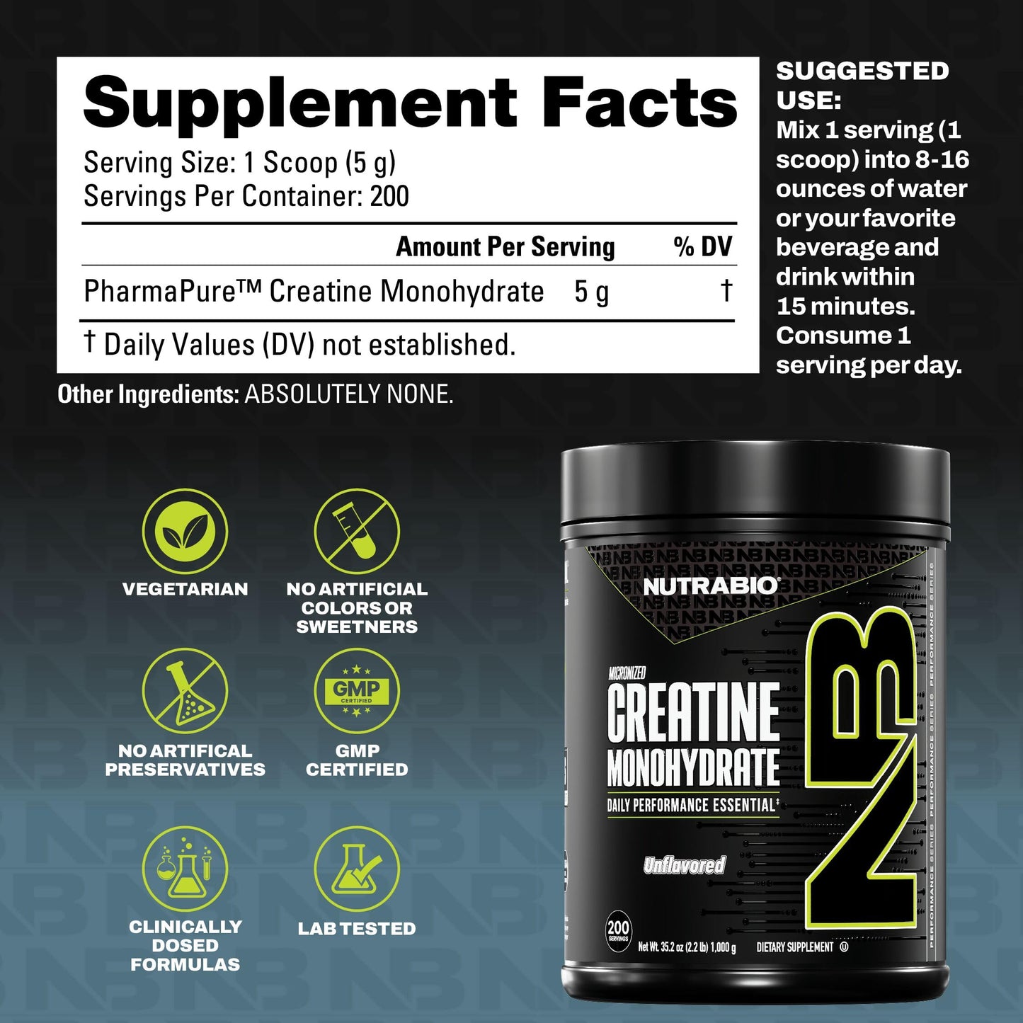 NutraBio Pure Micronized Creatine Monohydrate Powder 35.27 oz