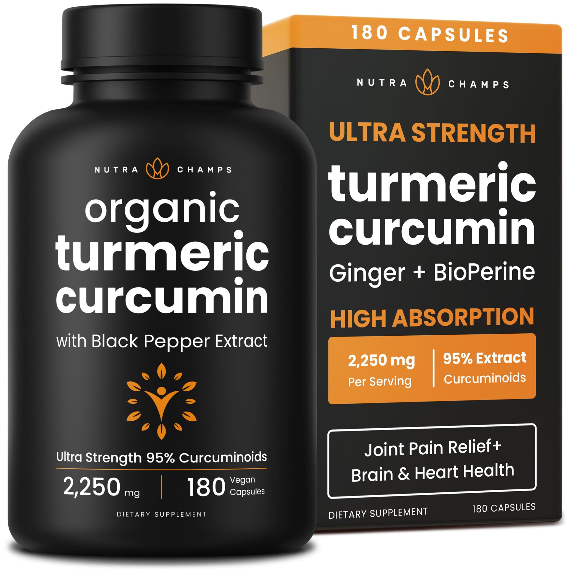 NutraChamps Turmeric Curcumin Complex with Ginger & Black Pepper Extract Capsules, 180 Capsules