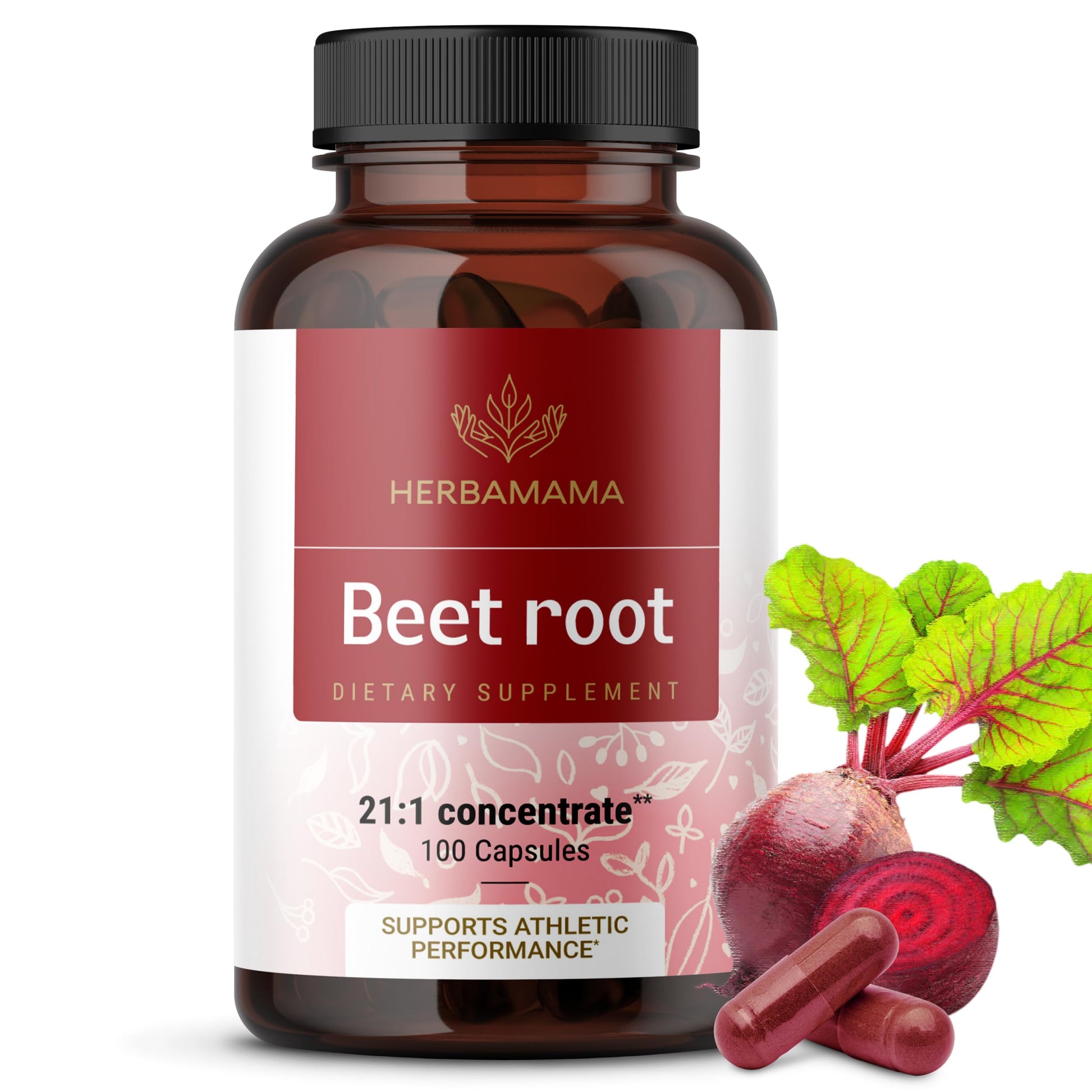 HERBAMAMA Beet Root Capsules 1300mg 21:1 Beet Root Extract with Black Pepper, 100 Count