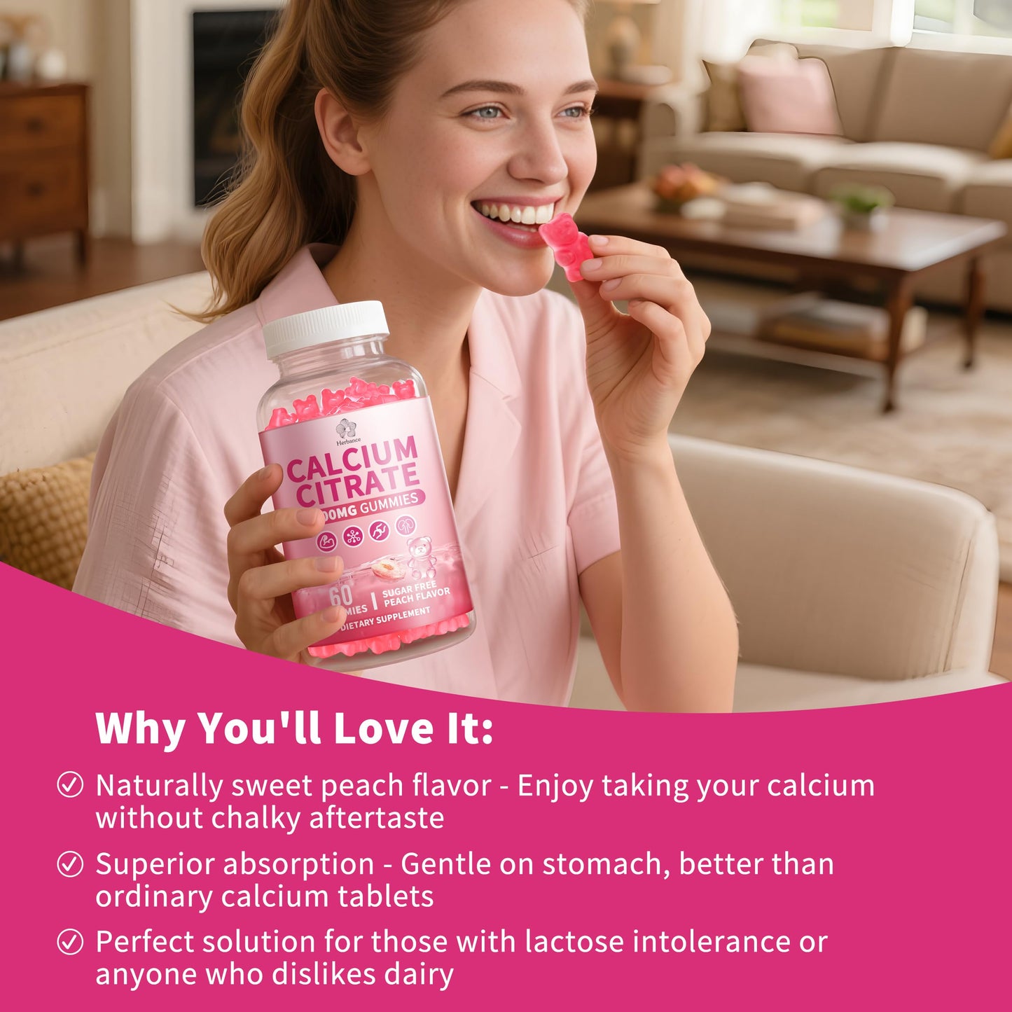 Herbance Calcium Citrate 1200 mg Gummies for Adults & Kids, 120 Gummies