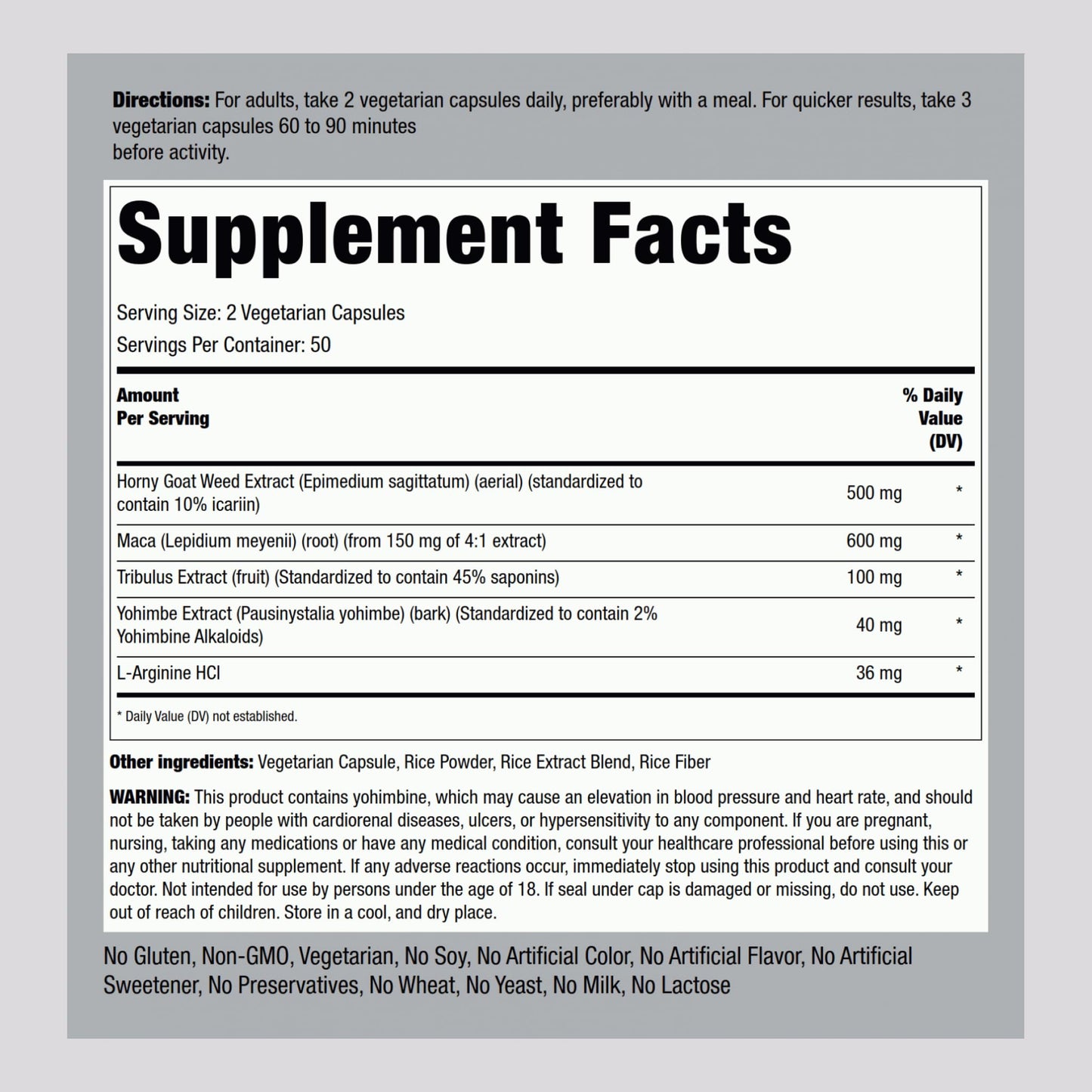 Piping Rock Horny Goat Weed for Men 100 Capsules