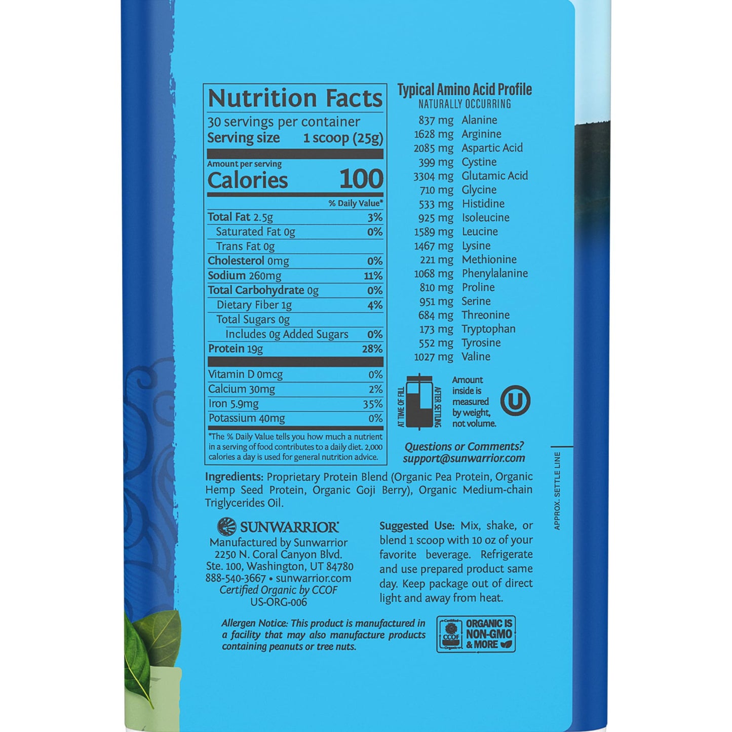 Sunwarrior Warrior Blend Vegan Organic Protein Powder, 30 Servings
