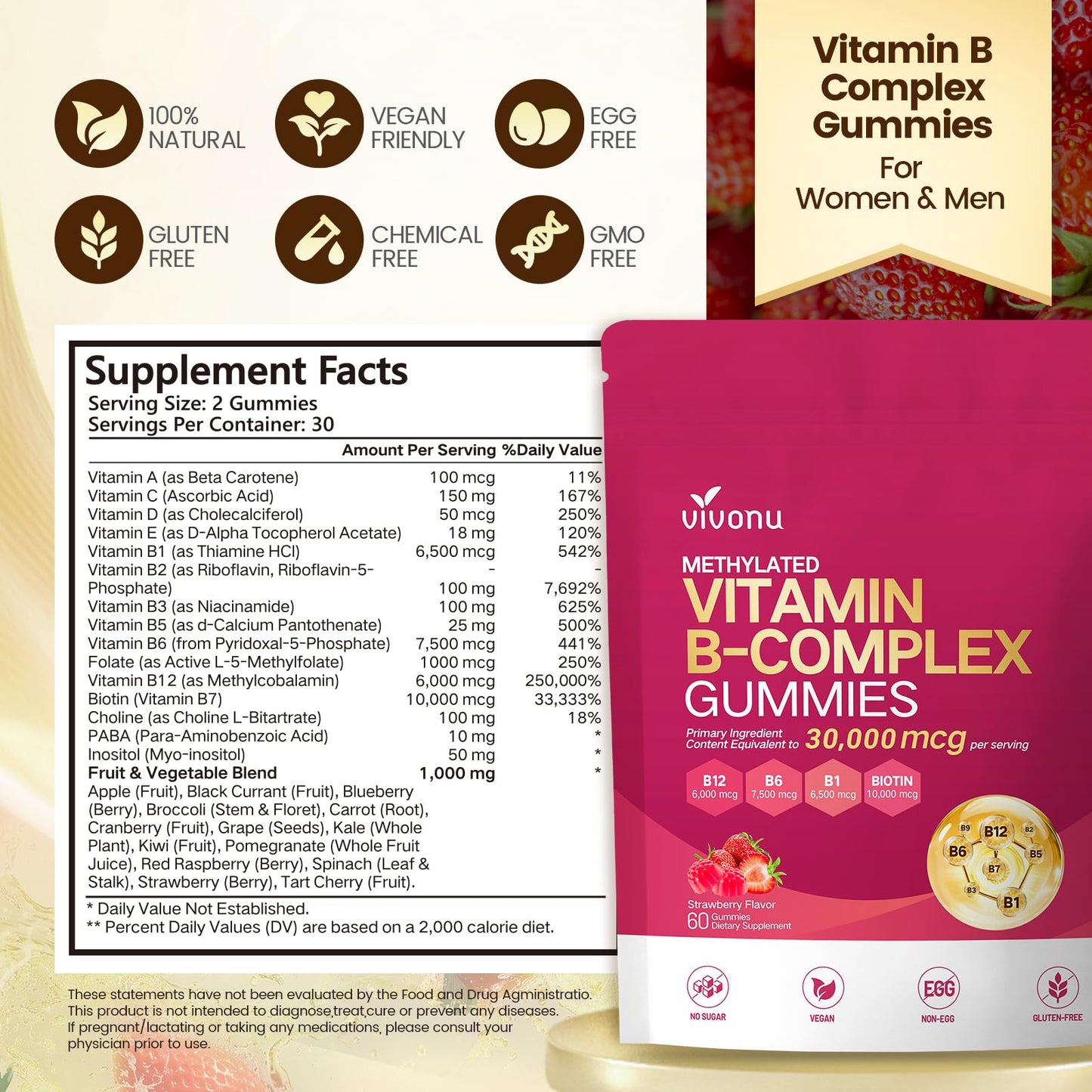 VivoNu Multivitamin Methylated Vitamin B Complex Gummies, 60 Count