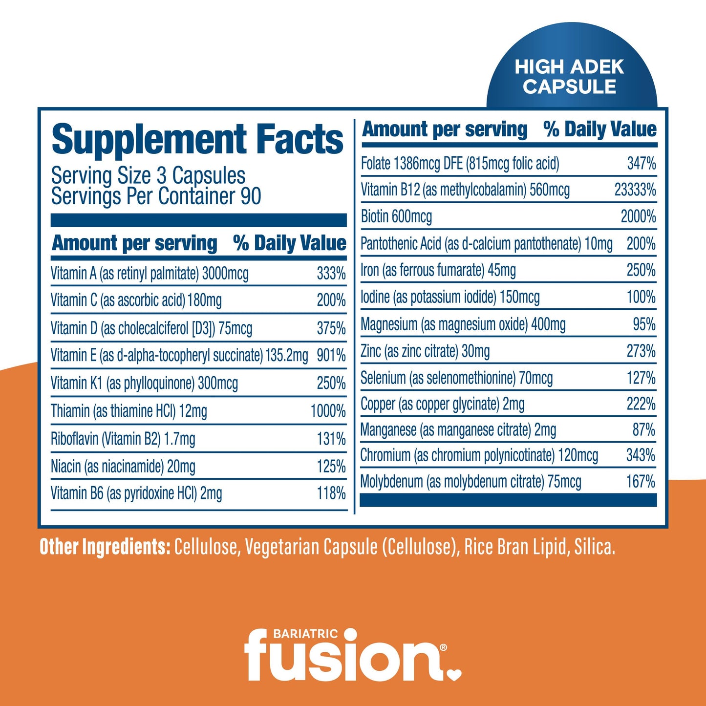 Bariatric Fusion High ADEK Multivitamin Capsule with 45mg Iron, 270 Capsules