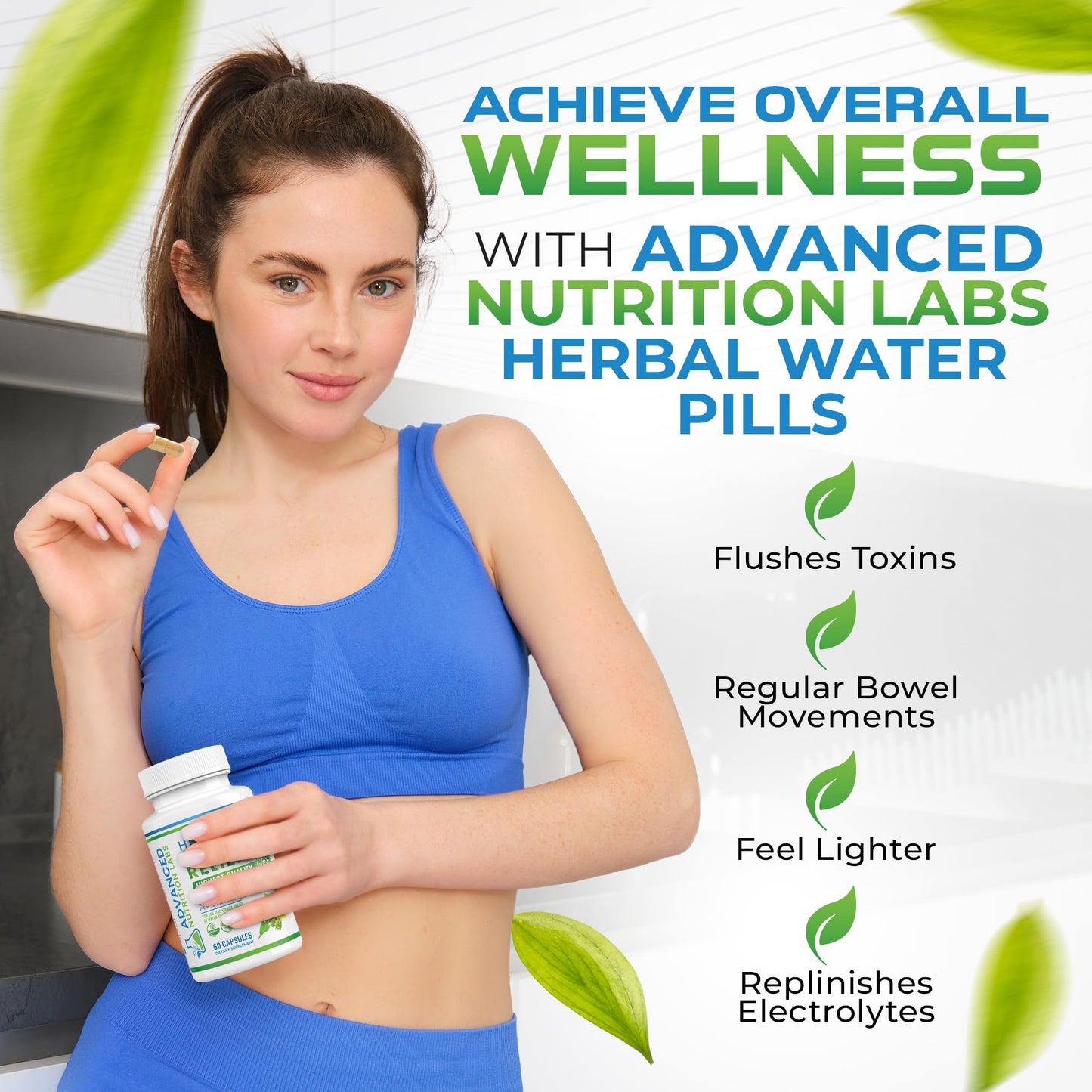 Advanced Nutrition Labs Herbal Water Relief Diuretic Water Pills Capsules 60 Count