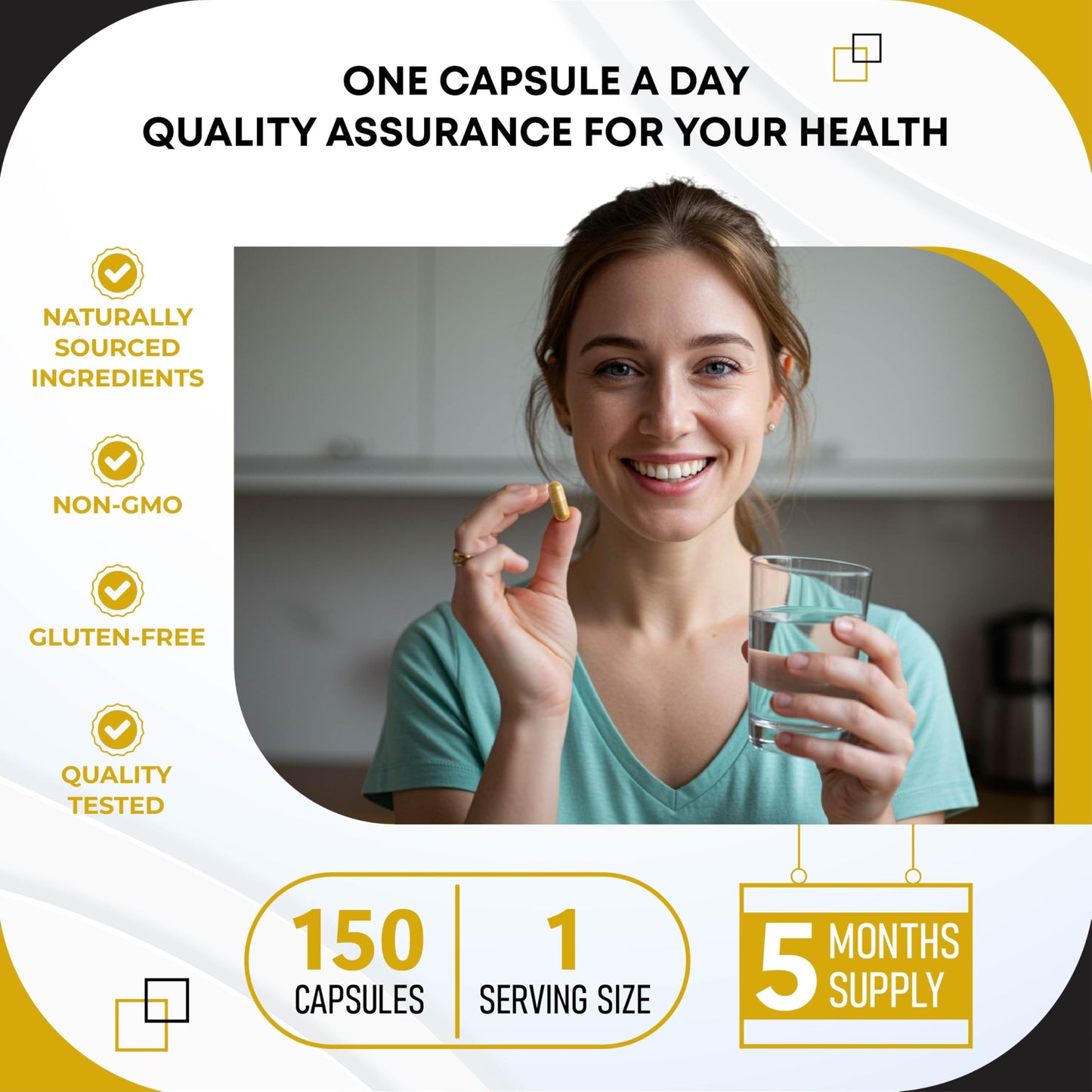 GUDOMET St. John's Wort Rhodiola Rosea Ashwagandha Holy Basil Valerian Chamomile Black Pepper 150 Capsules