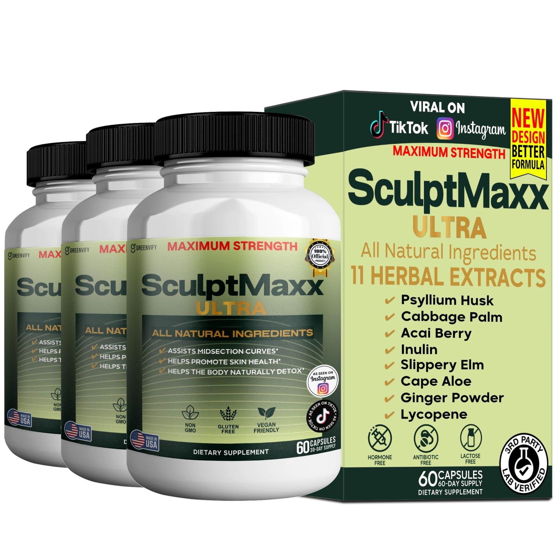 GREENVIFY SculptMaxx Ultra Maximum Strength Natural Dietary Supplement 60 Capsules