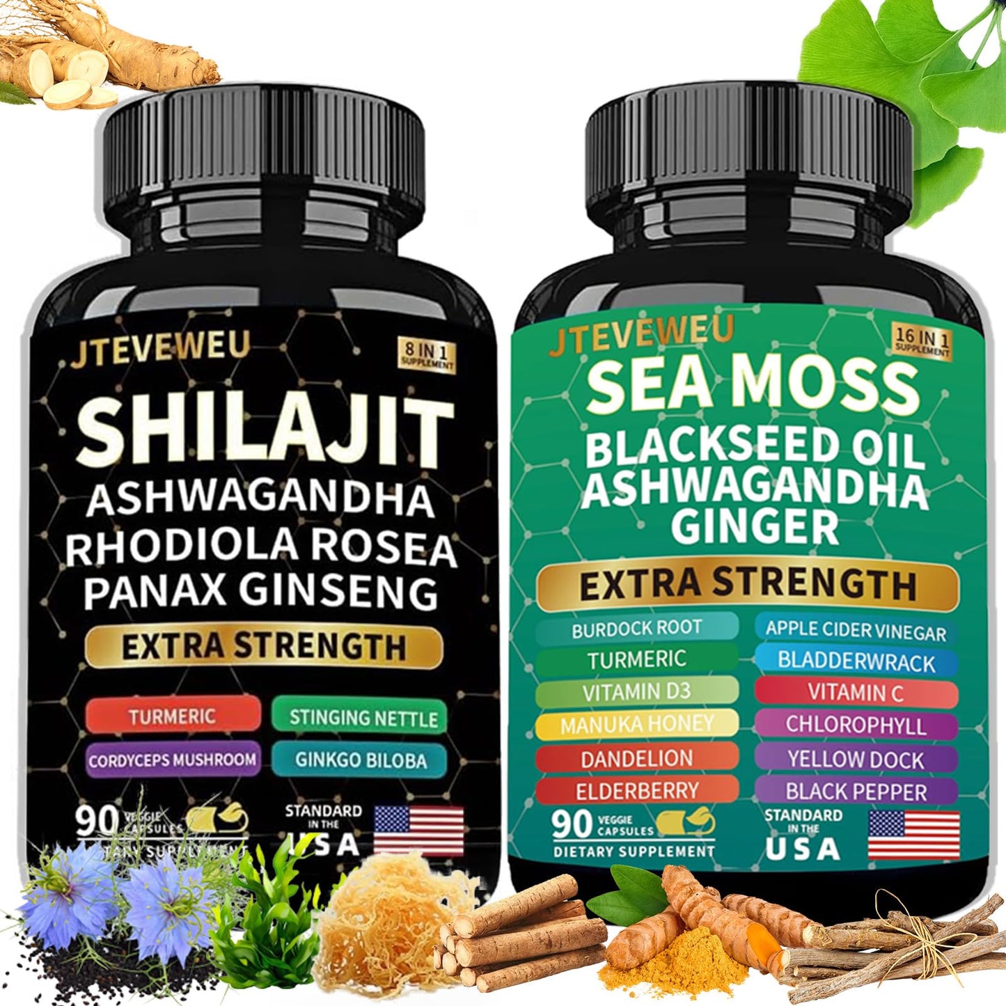 JTEVEweu Shilajit and Sea Moss Capsules, 180 Count