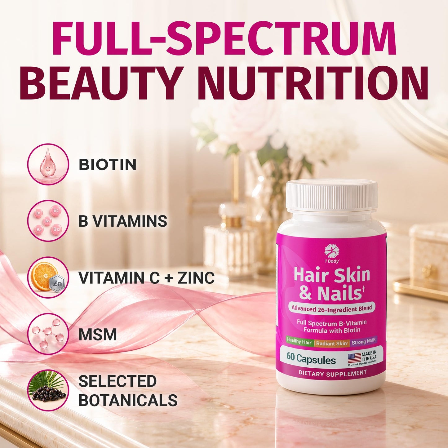1 Body Hair Skin & Nails with Biotin Capsule, 120 Capsules