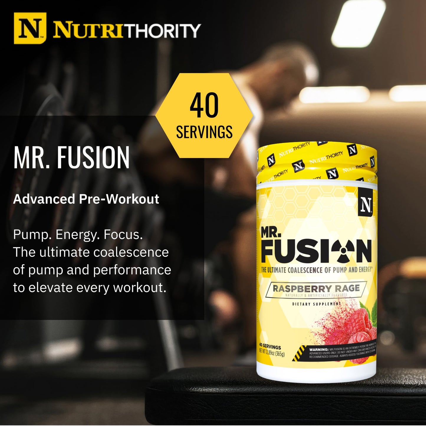 Nutrithority Mr. Fusion Pump Pre Workout Powder Raspberry Rage 32 Servings