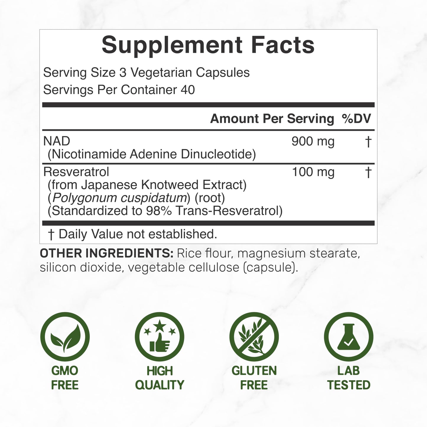 DEAL SUPPLEMENT NAD+ Resveratrol Supplement 1,000mg Per Serving 120 Capsules