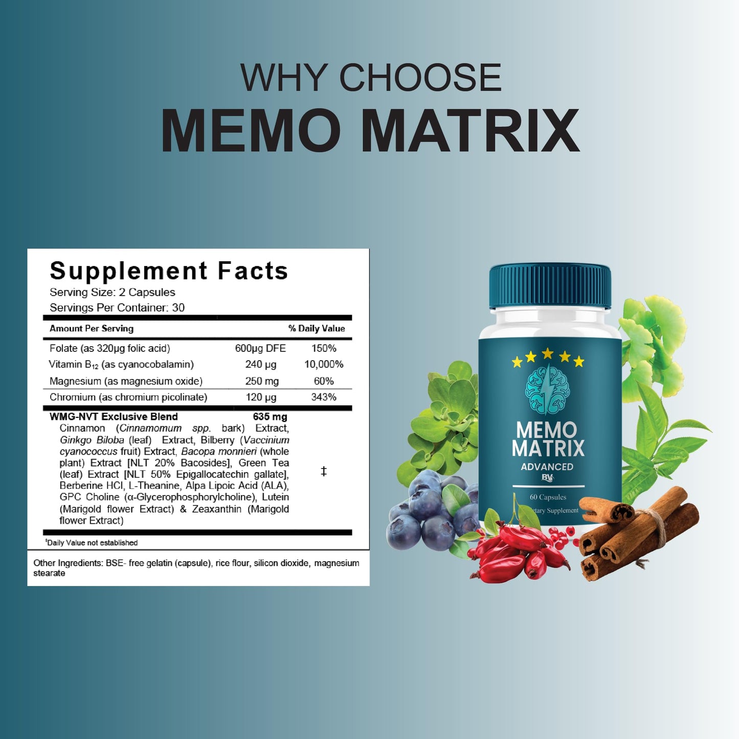 BLUE VIBE Memo Matrix Capsules MemoMatrix Premium Supplement, 180 Capsules