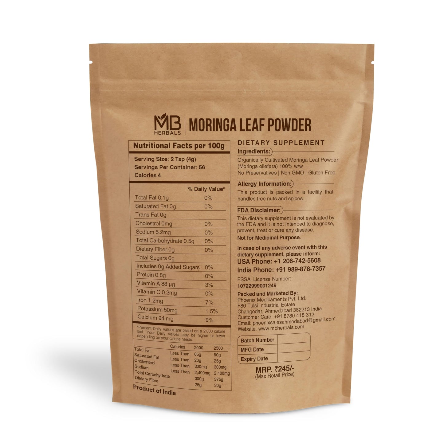 MB Herbals Moringa Leaf Powder 8 oz