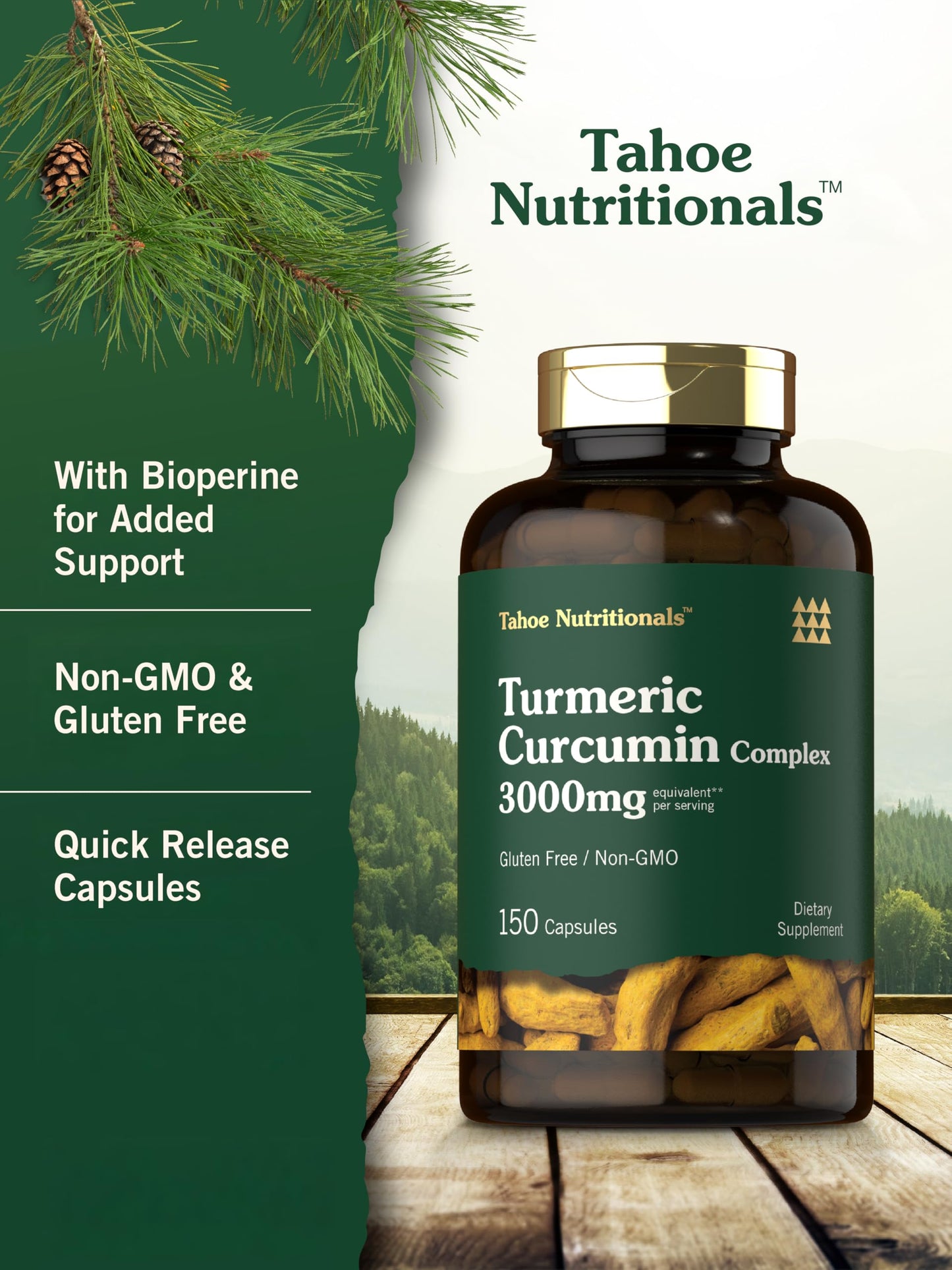 Tahoe Nutritionals Turmeric Curcumin Capsules 150 Count