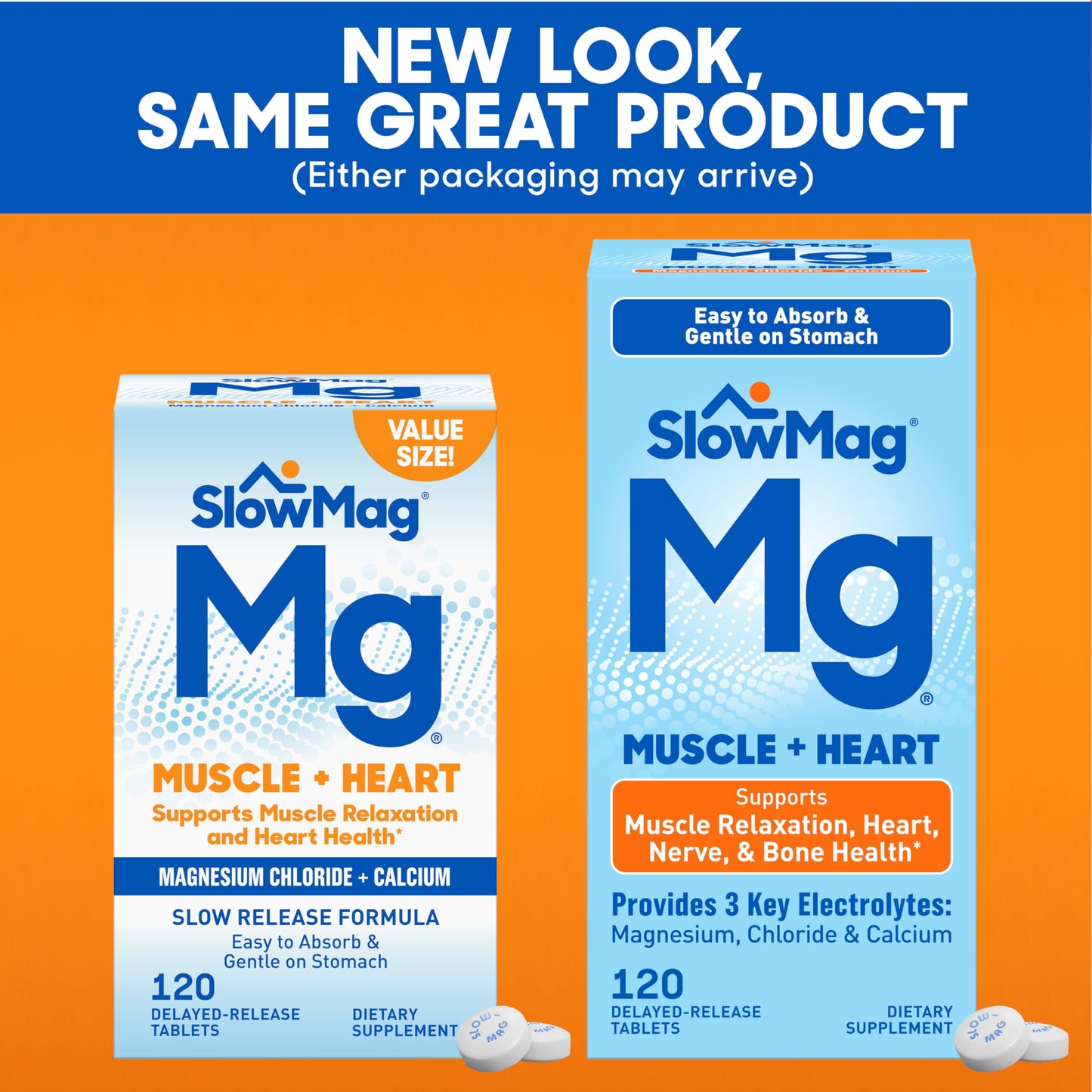 Slow-Mag Muscle & Heart Magnesium Chloride Supplement with Calcium Tablet, 120 Count
