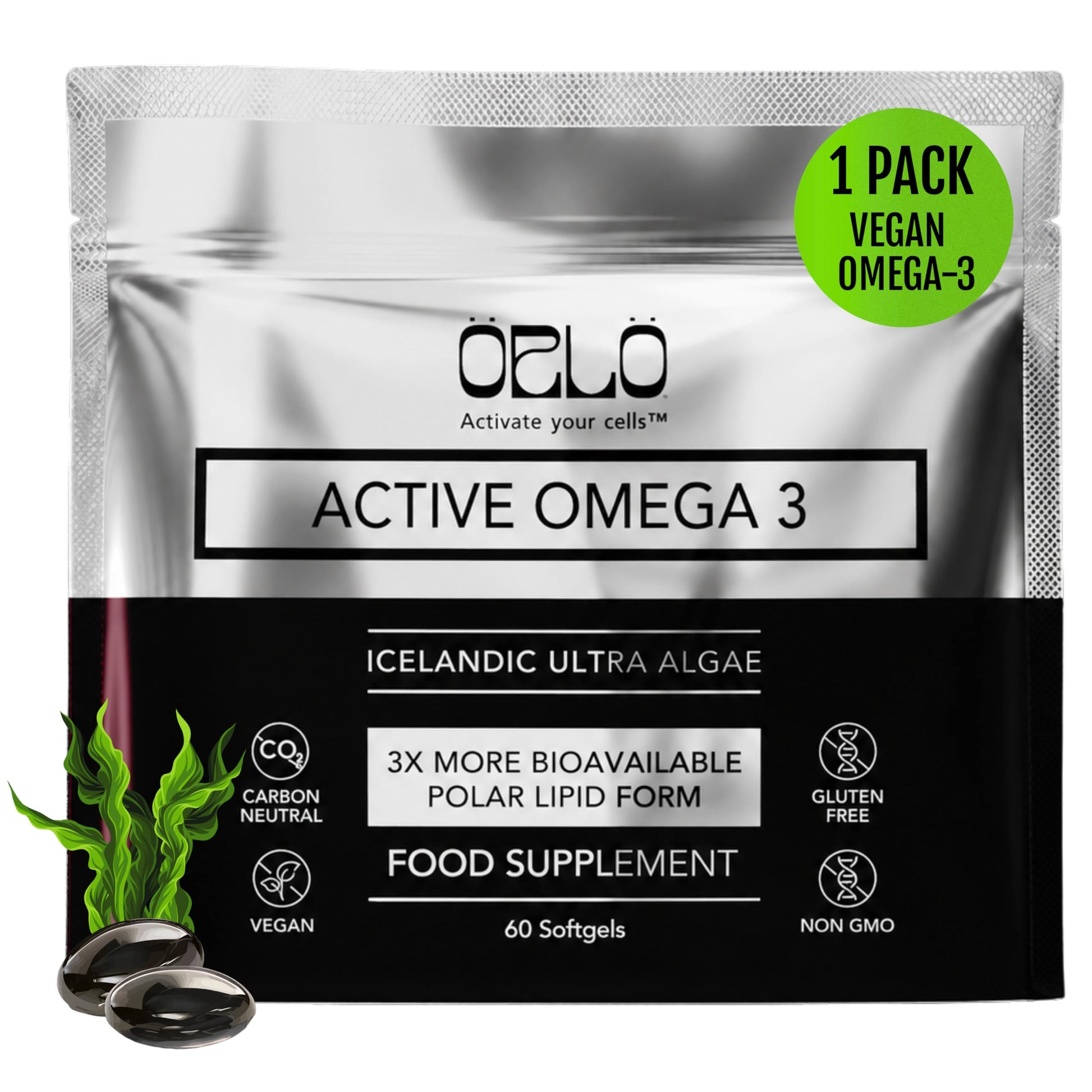 Orlo Vegan Omega-3 Algae Oil 1000mg Softgels 60 Count