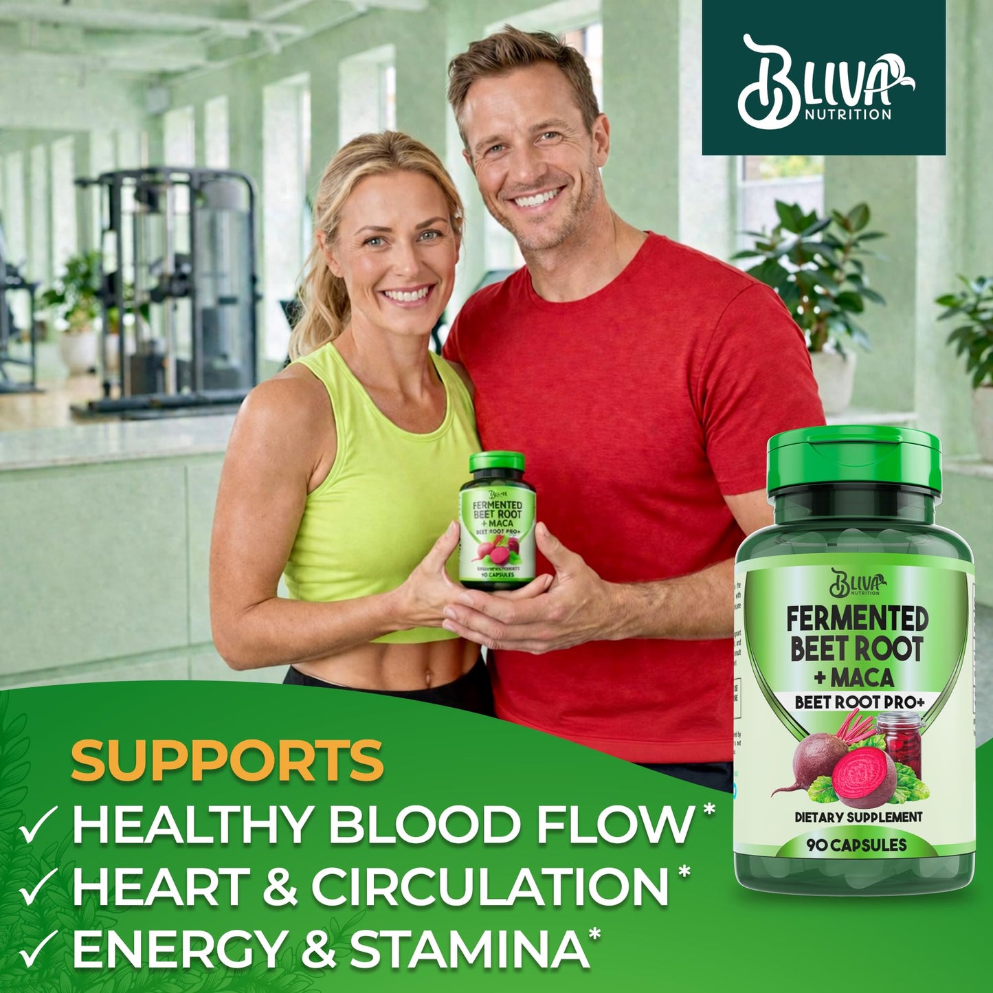 BLIVA NUTRITION Organic Fermented Beet Root with Maca Capsules 1200mg, 90 Capsules