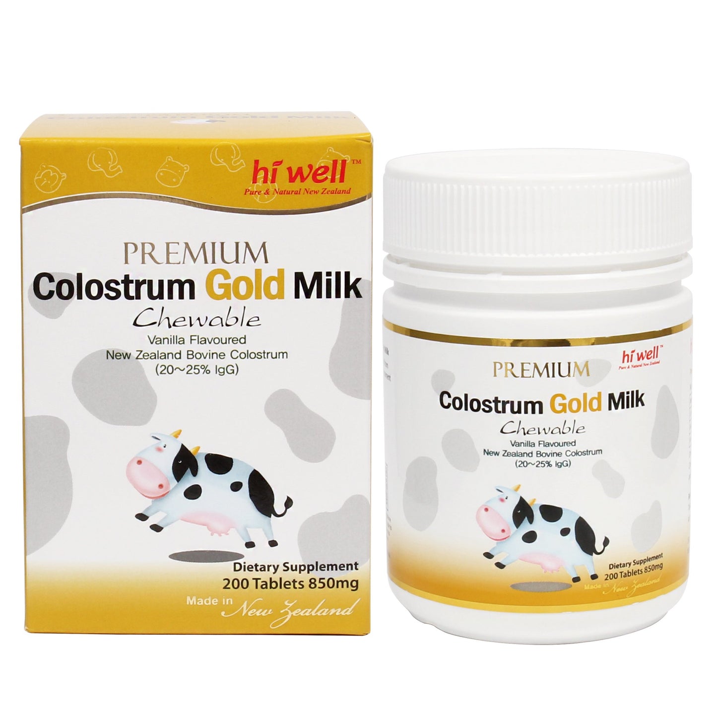 HI WELL PURE & NATURAL NEW ZEALAND Bovine Colostrum Gold Milk Tablets, 200 Tablets