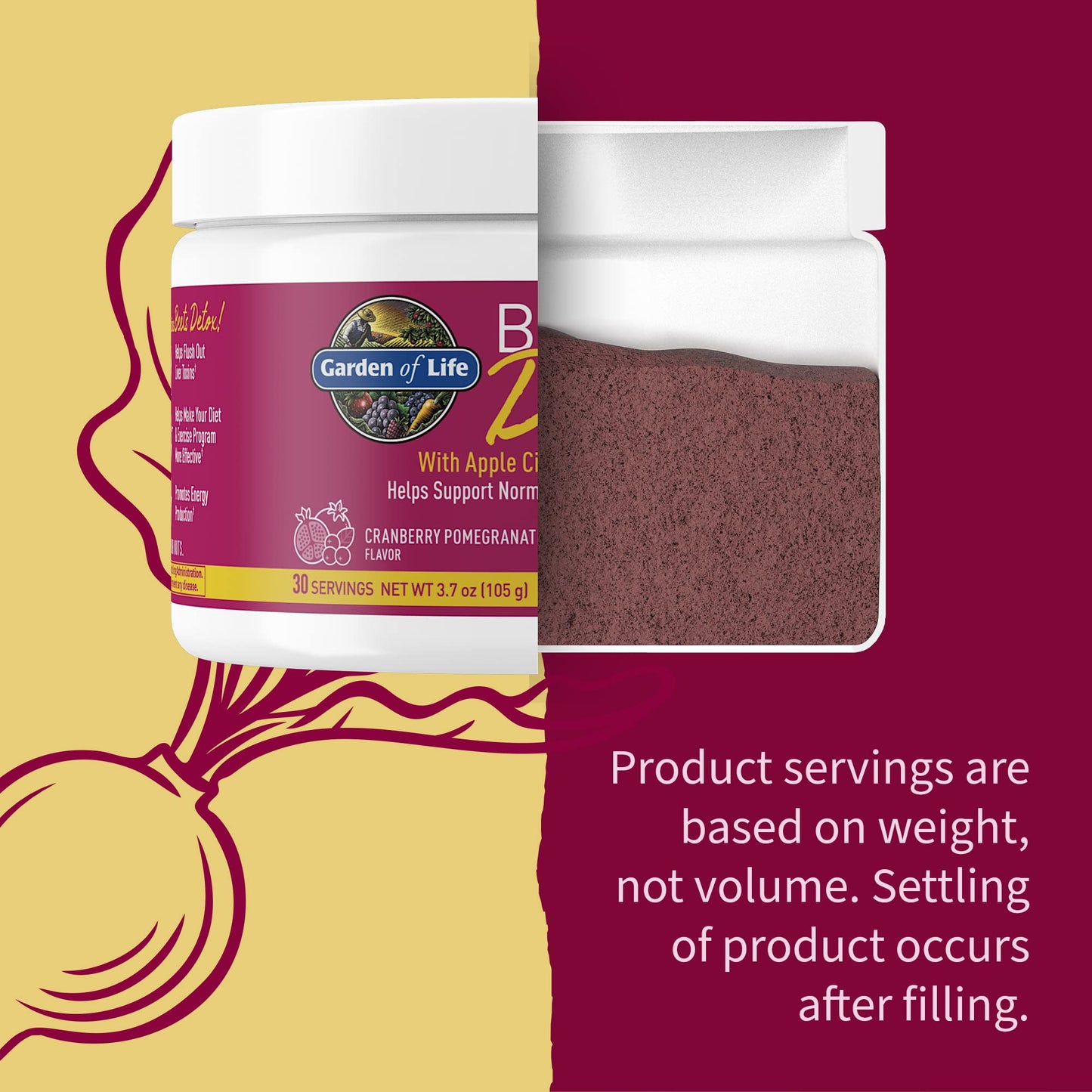 Garden of Life BEETS Detox Powder with Apple Cider Vinegar & Probiotics, Digestive & Liver Health, 30 Servings (Pack of 1)