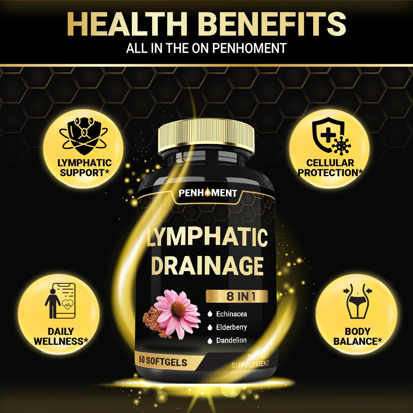 Penhoment 500 mg Lymphatic Drainage Softgels, 60 Count