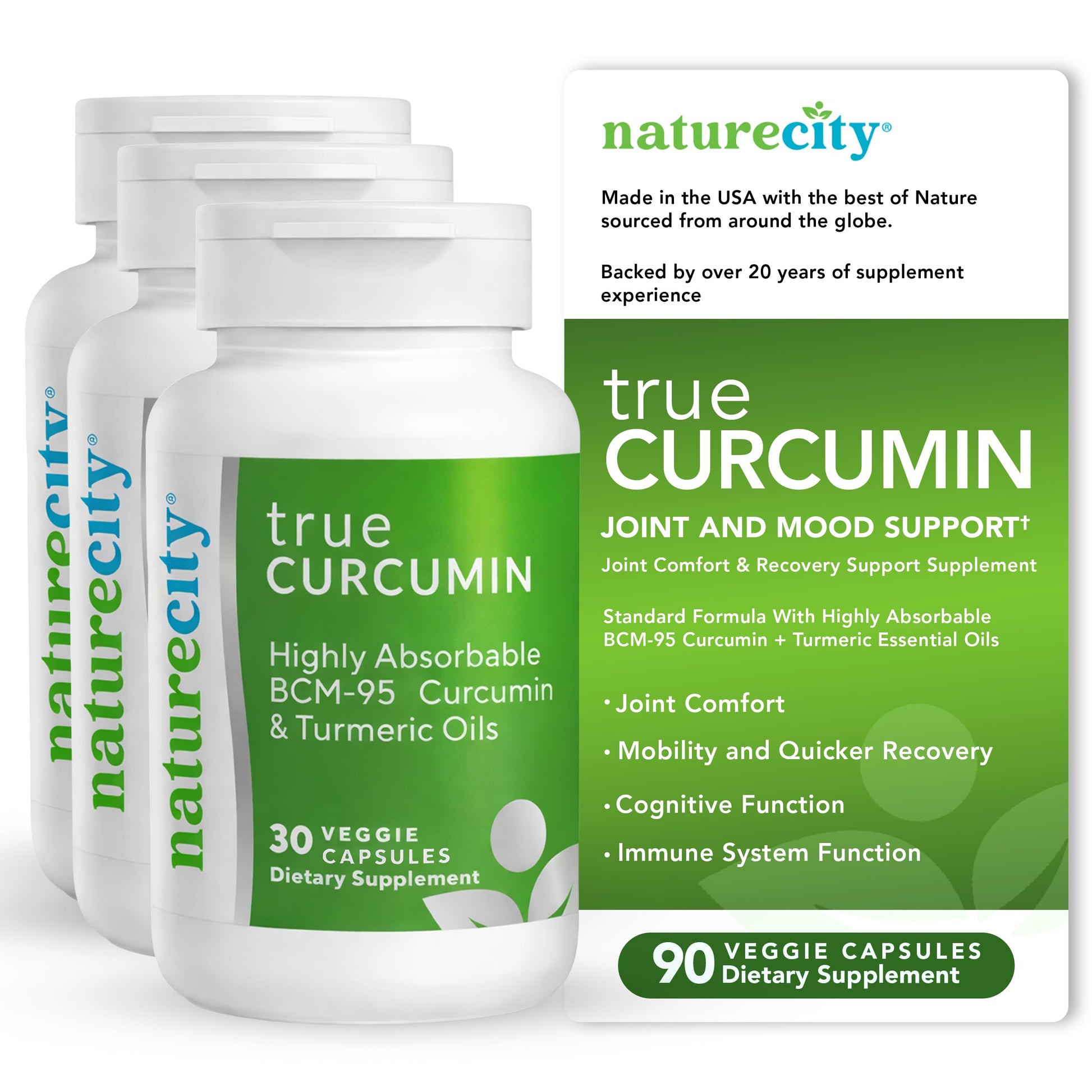 NatureCity True-Curcumin Turmeric Supplement Capsules 90 Count