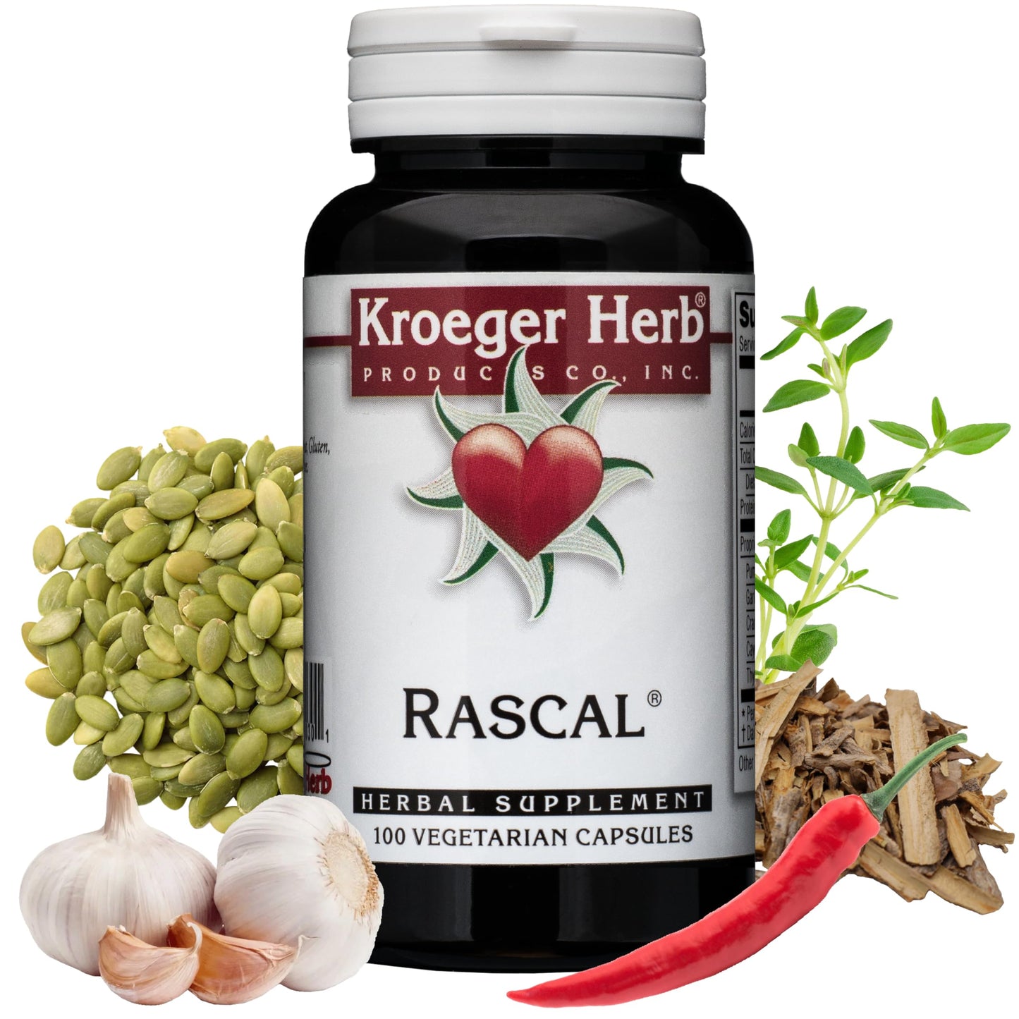 Kroeger Herb Products Rascal Cleansing Detox Gut Health with Garlic Cayenne Pumpkin Seeds Vegetarian Non-GMO Gluten Free No Preservatives Healthy Microbial Balance Made in USA Capsules 100 Count