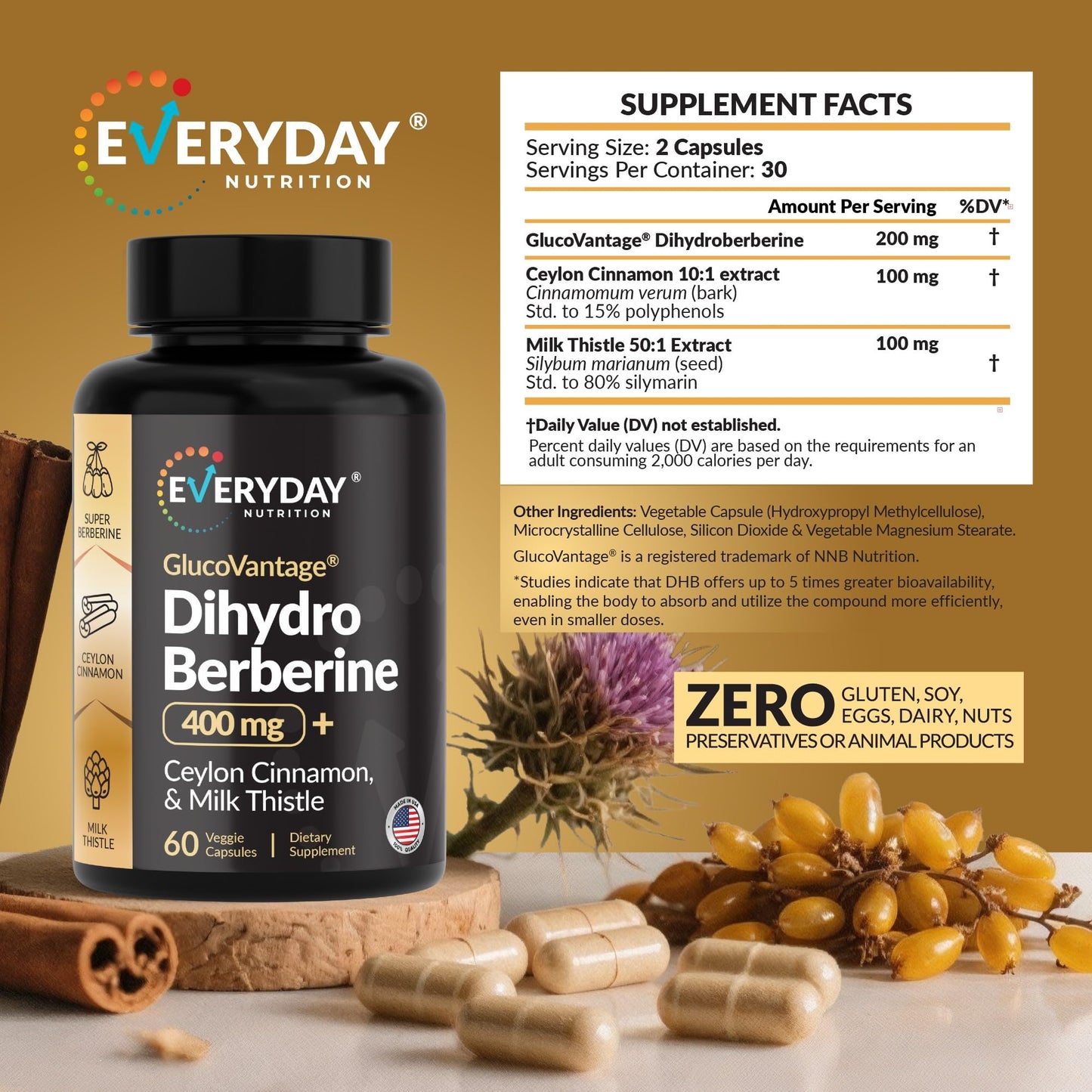 EVERYDAY NUTRITION Dihydroberberine 400 mg Complex, 60 Capsules