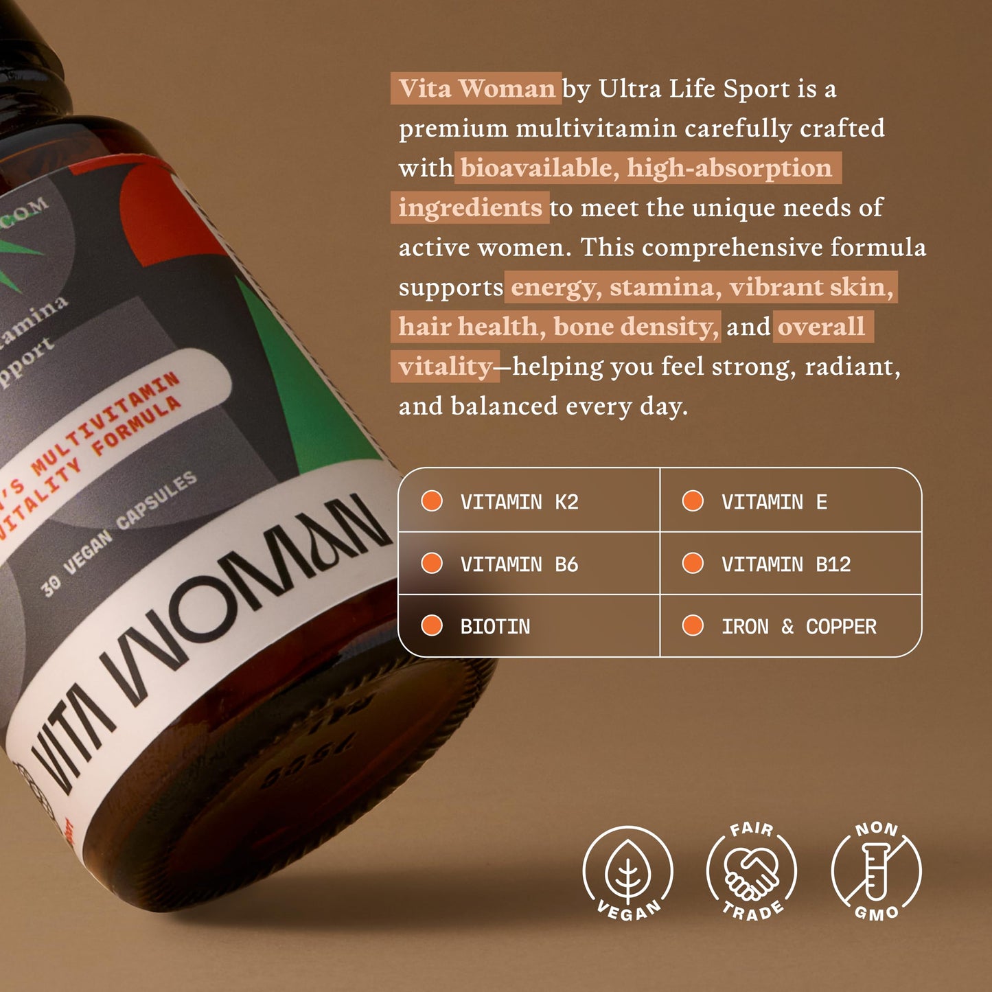 Ultra Life Sport VITA Woman Premium Multivitamin for Women Capsule, 30 Count