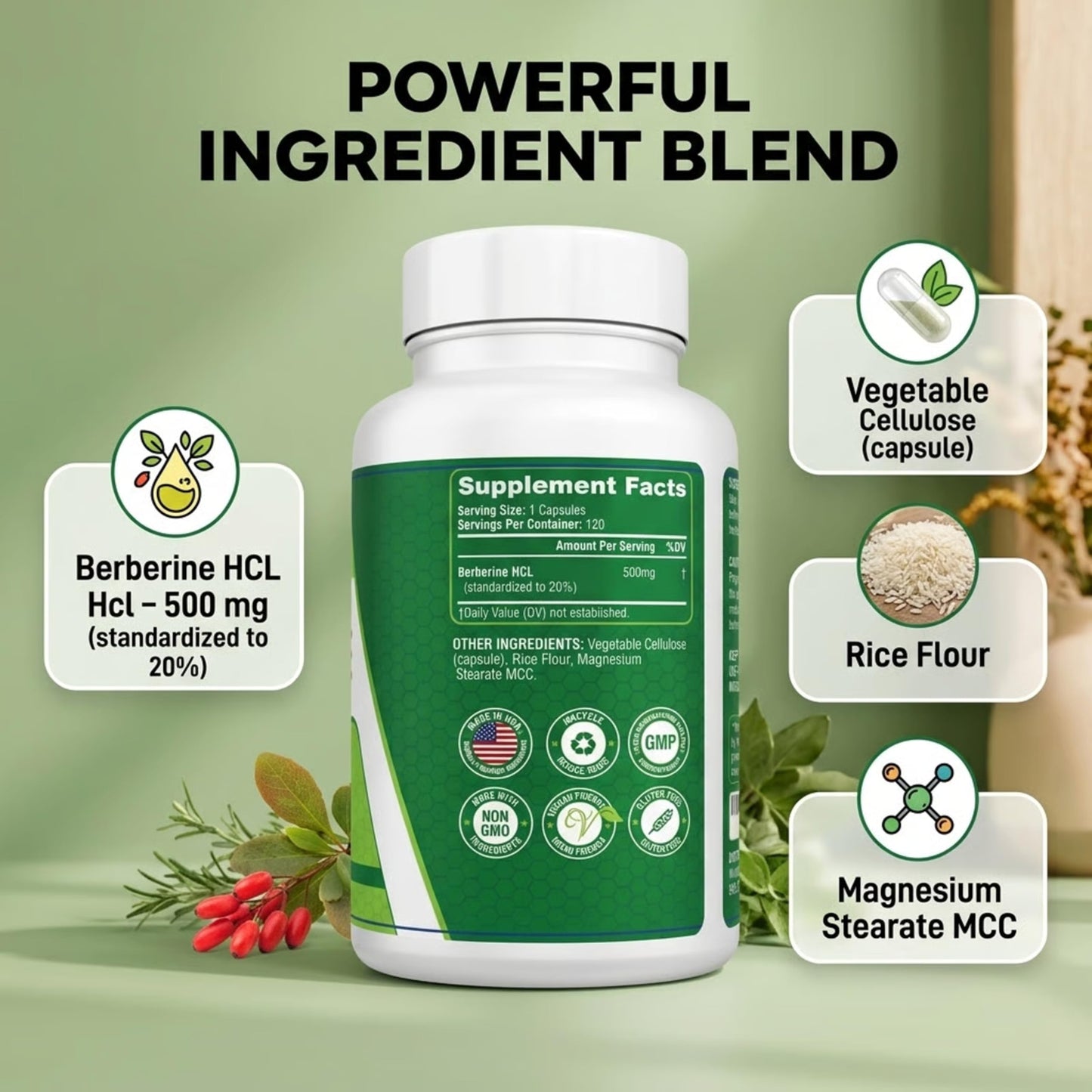 VitaAim Berberine HCl 500mg Vegan Capsules 120