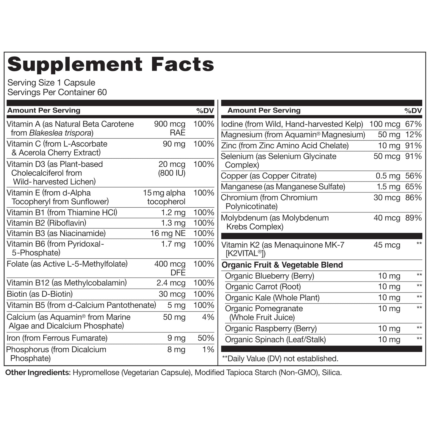 NATURELO One Daily Multivitamin for Women with Vitamin B12, Capsule, 60 Count
