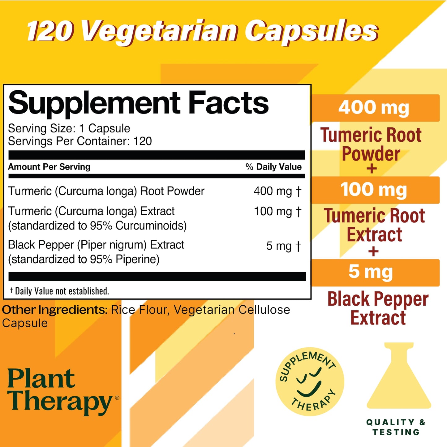 Plant Therapy Turmeric Black Pepper Supplement Capsules, 120 Vegetarian Capsules