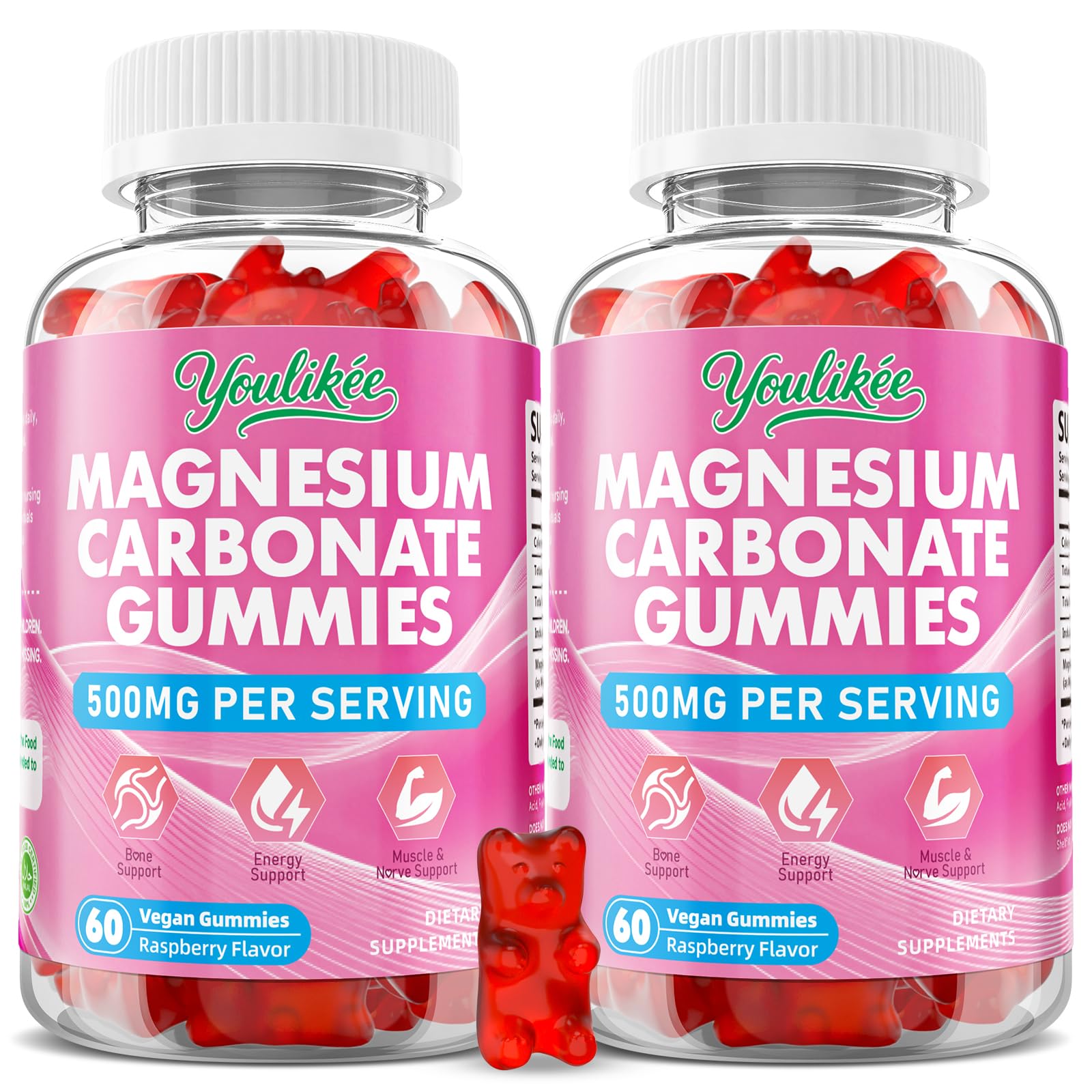 Youlikee Magnesium Carbonate 500mg Gummies, 120 Count
