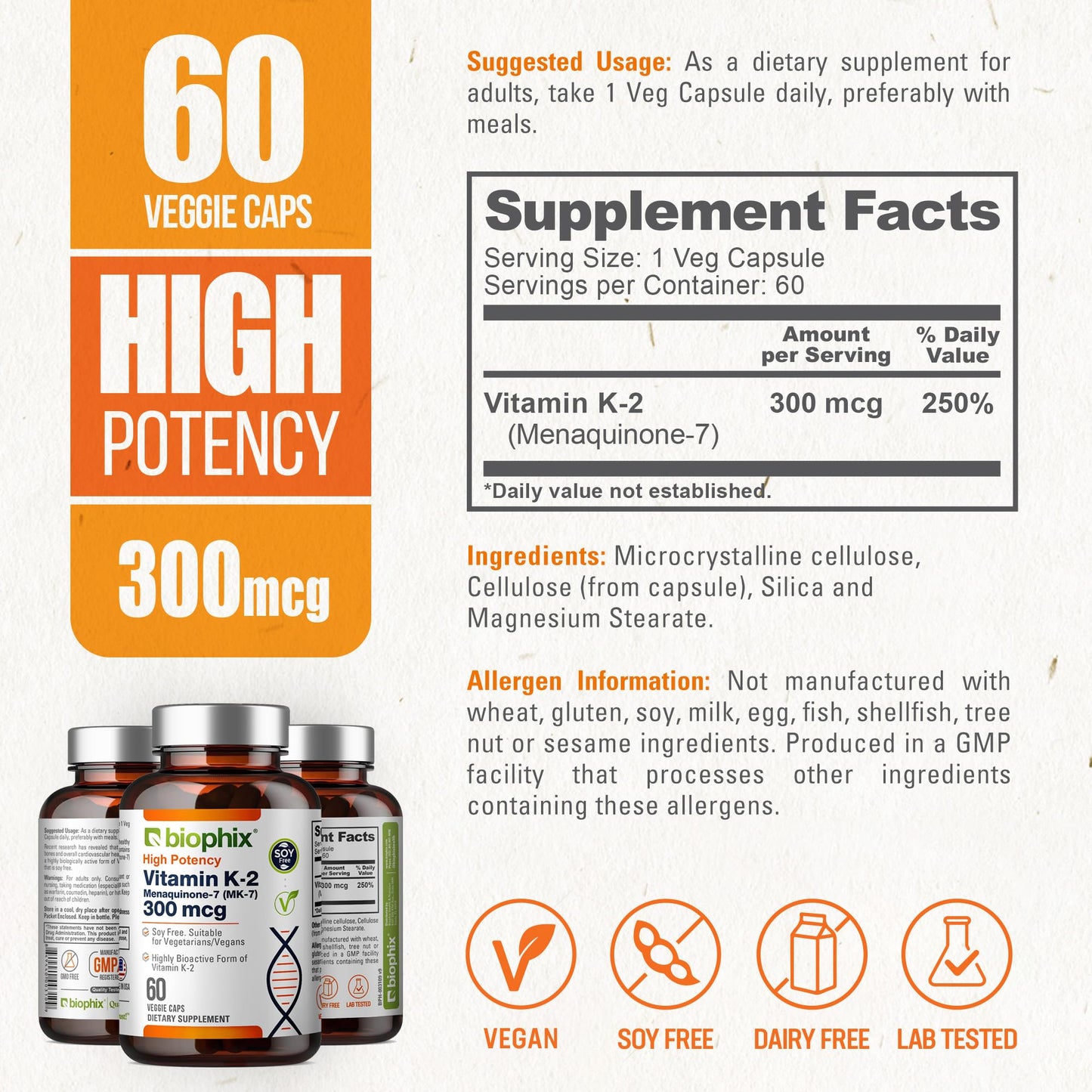 biophix Vitamin K2 MK-7 300mcg, 60 Capsules