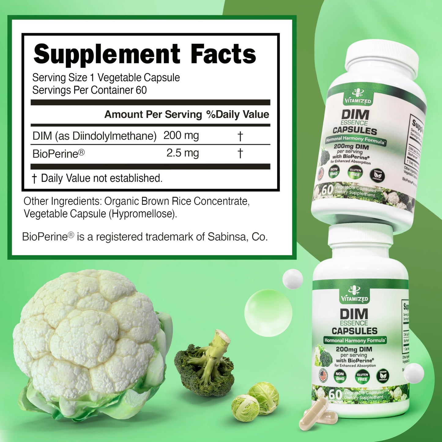 VITAMIZED Dim Estrogen Supplement for Hormone Harmony & Skin Health Capsule, 60 Count