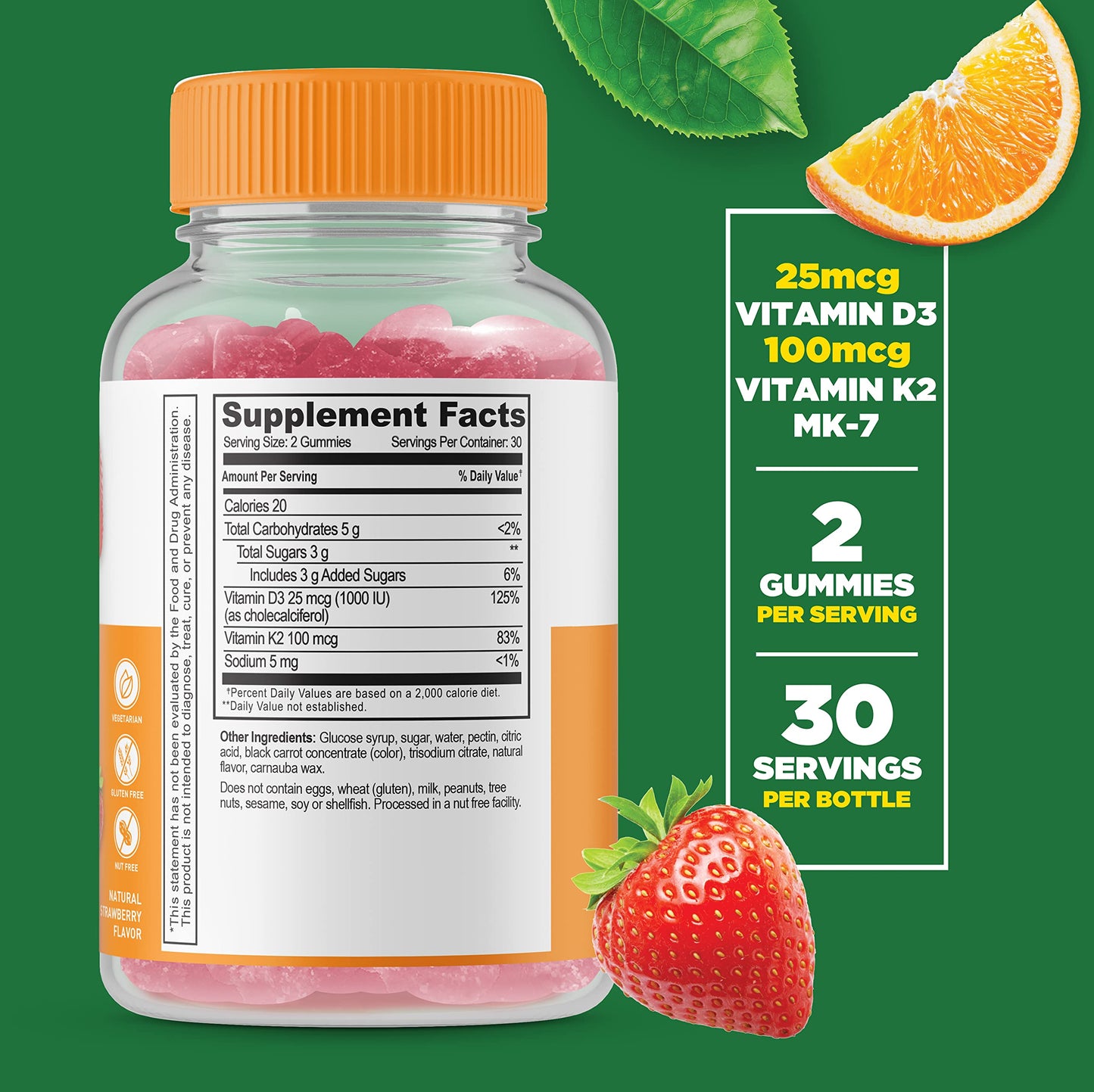 Lifeable Vitamin C 750mg + Vitamin D3 + Vitamin K2 Chewable, 180 Count