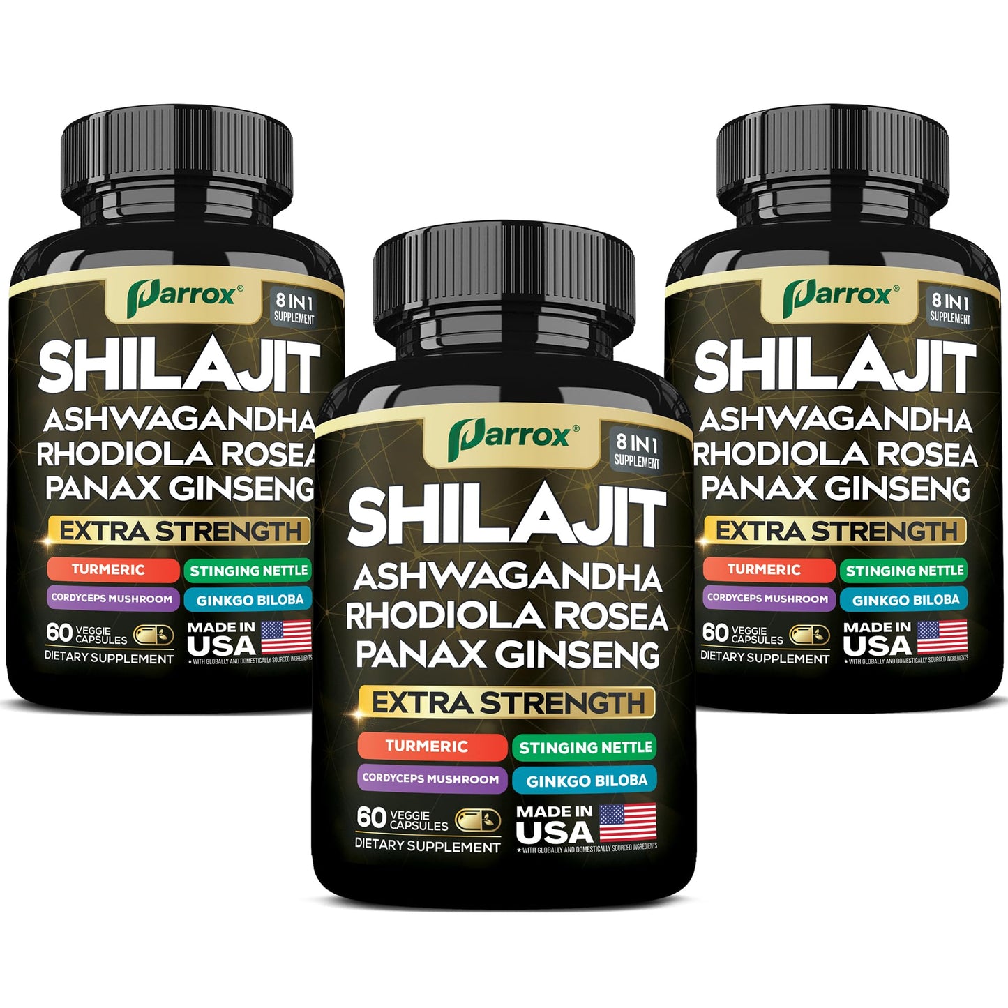 Parrox Shilajit Supplement Panax Ginseng Men & Women, 180 Capsules