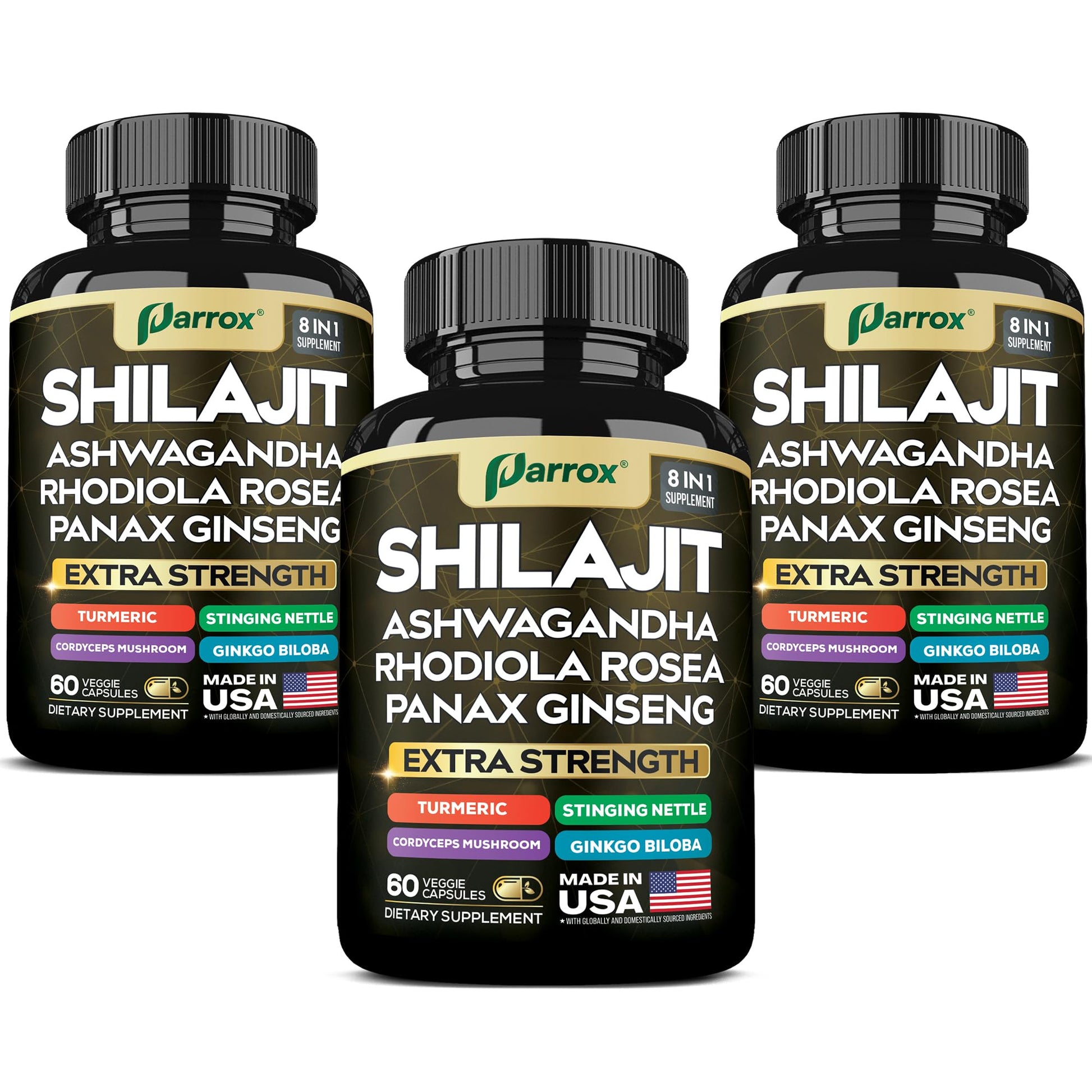 Parrox Shilajit Supplement Panax Ginseng Men & Women, 180 Capsules