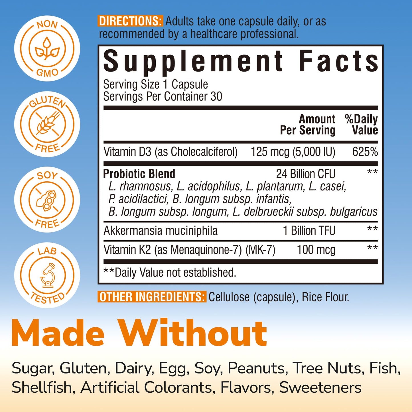 Vitalibre D3 K2 Probiotic Supplement Capsule, 30 Capsules